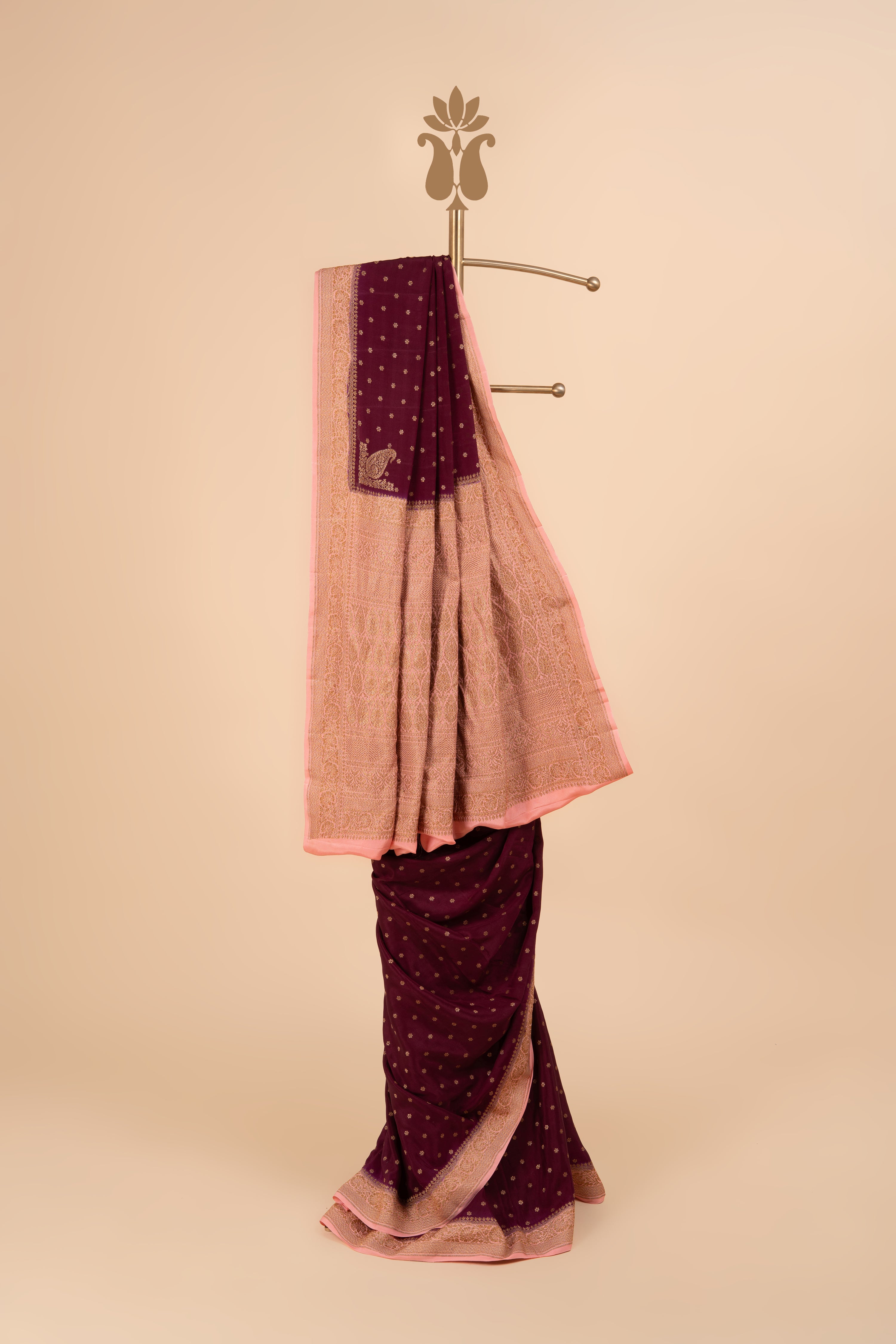 Contrast Border Banarasi Crepe Saree