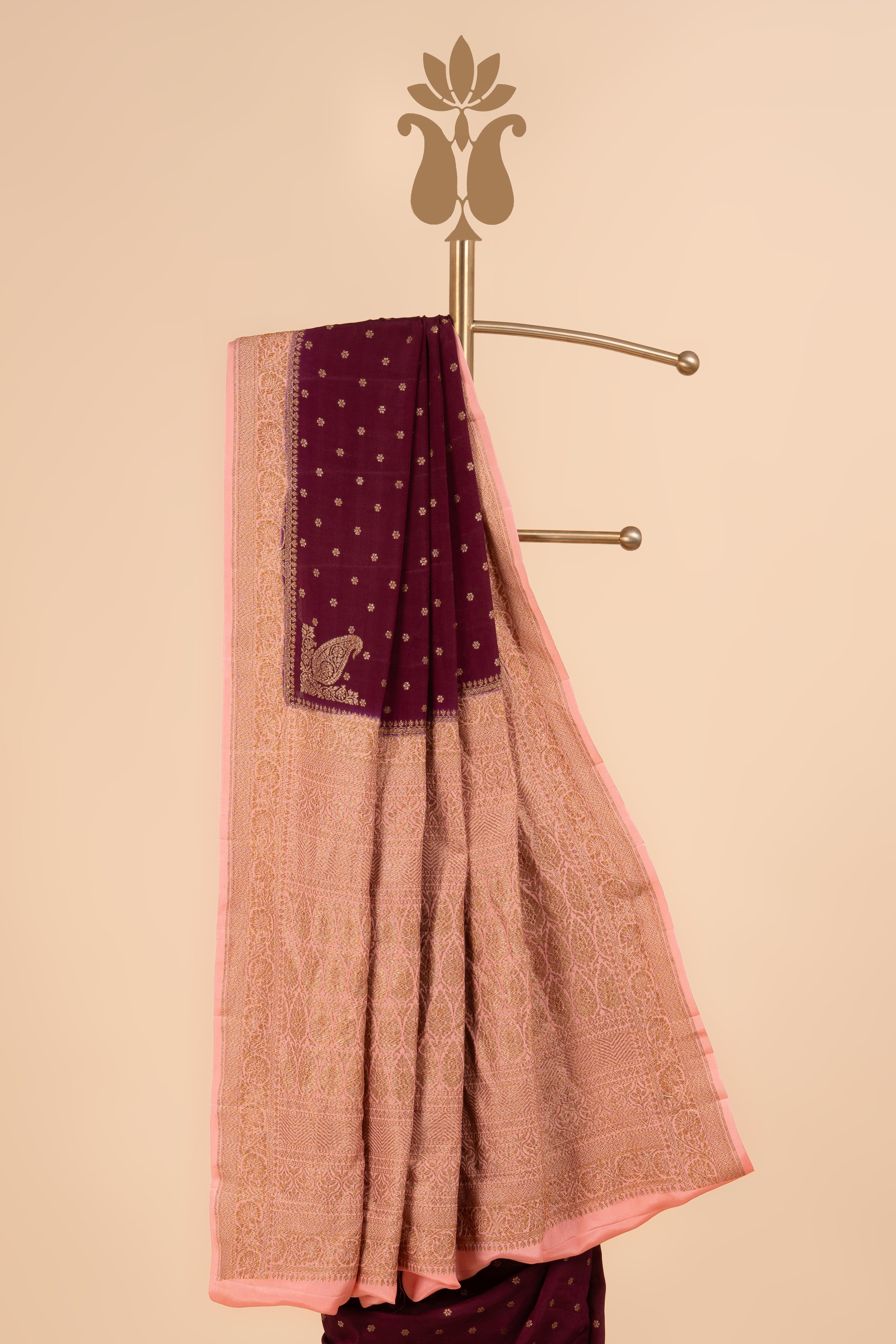 Contrast Border Banarasi Crepe Saree