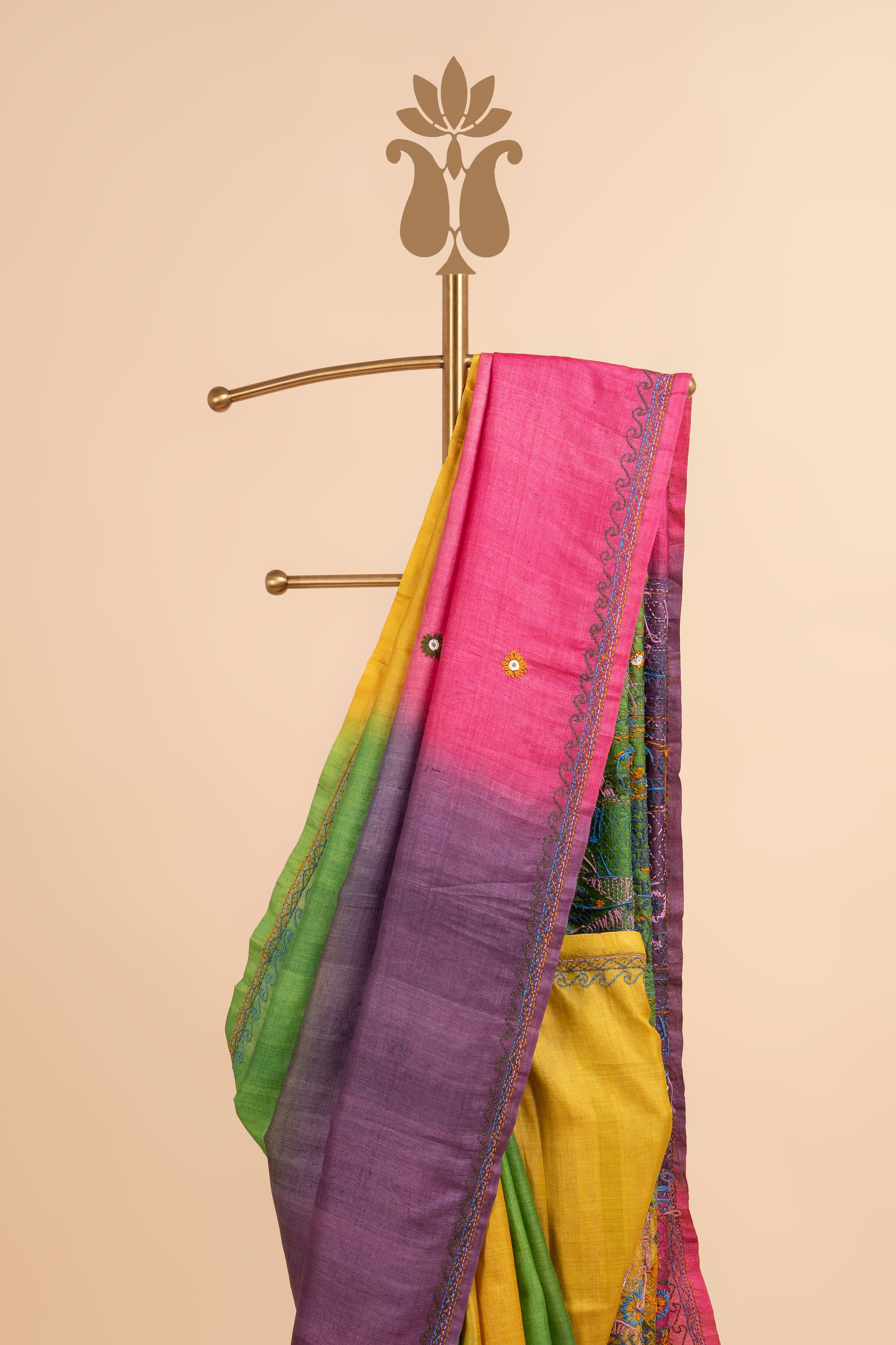 Shaded Tussar Kantha Work Saree