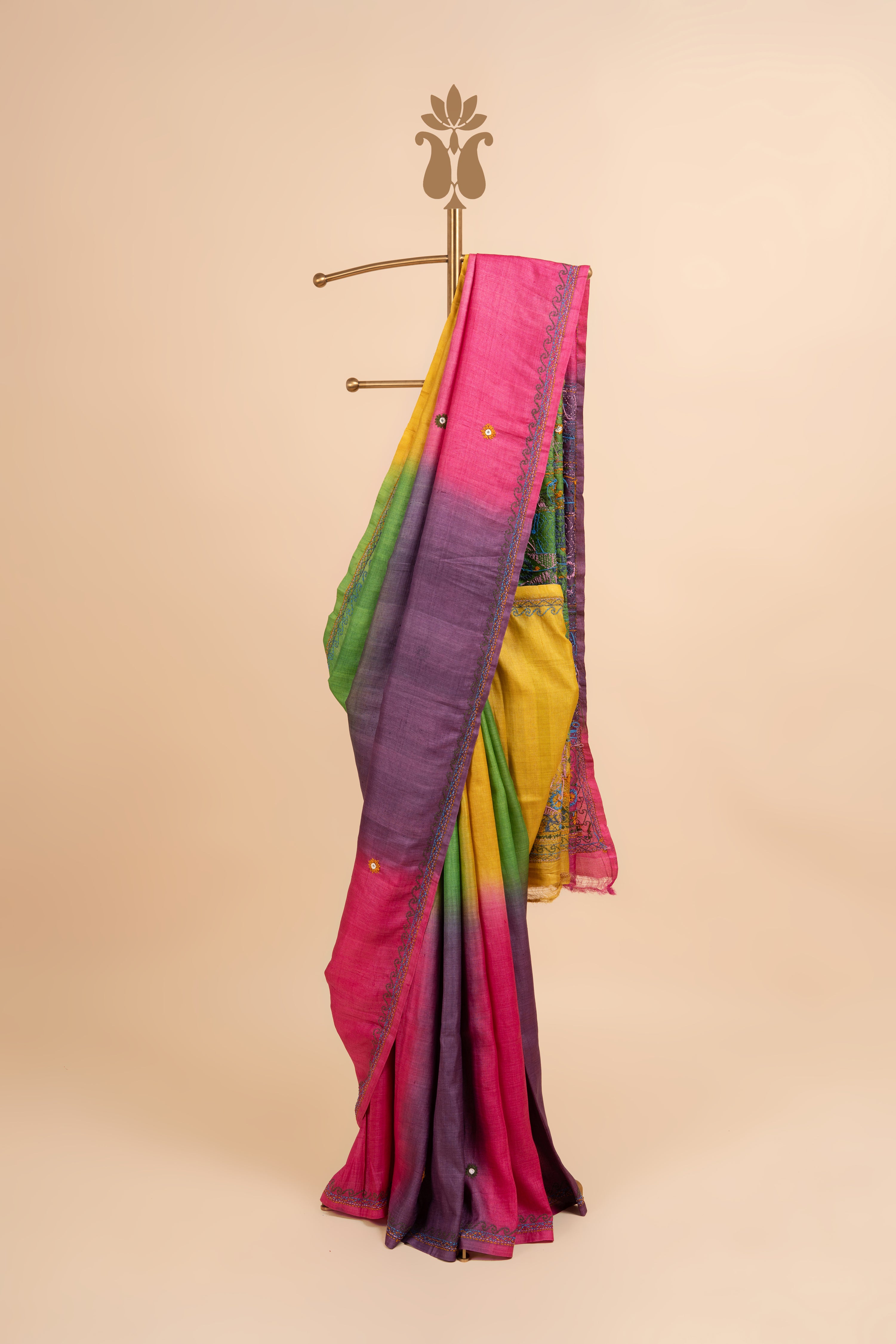Shaded Tussar Kantha Work Saree