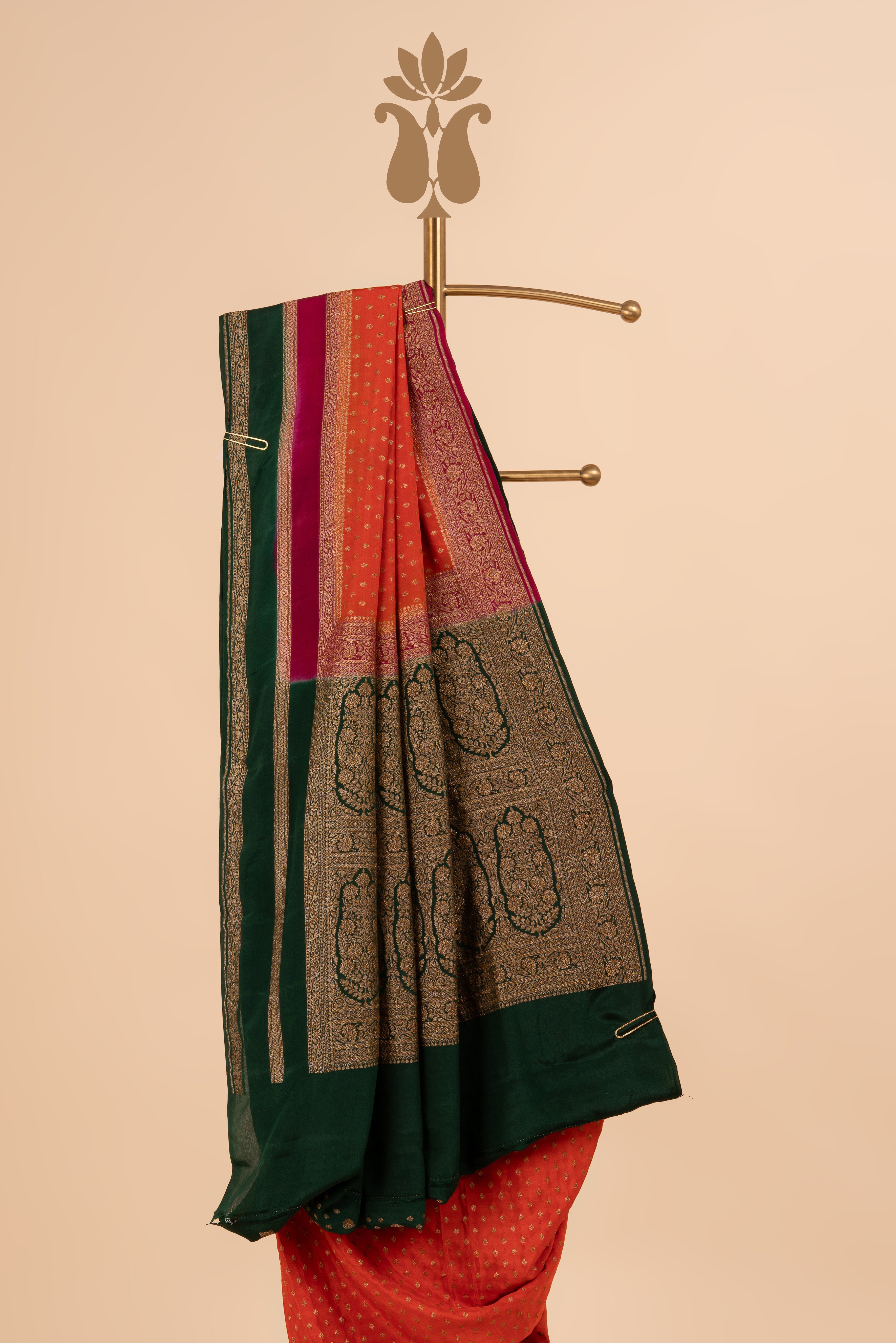 Contrast Border Banarasi Crepe Saree