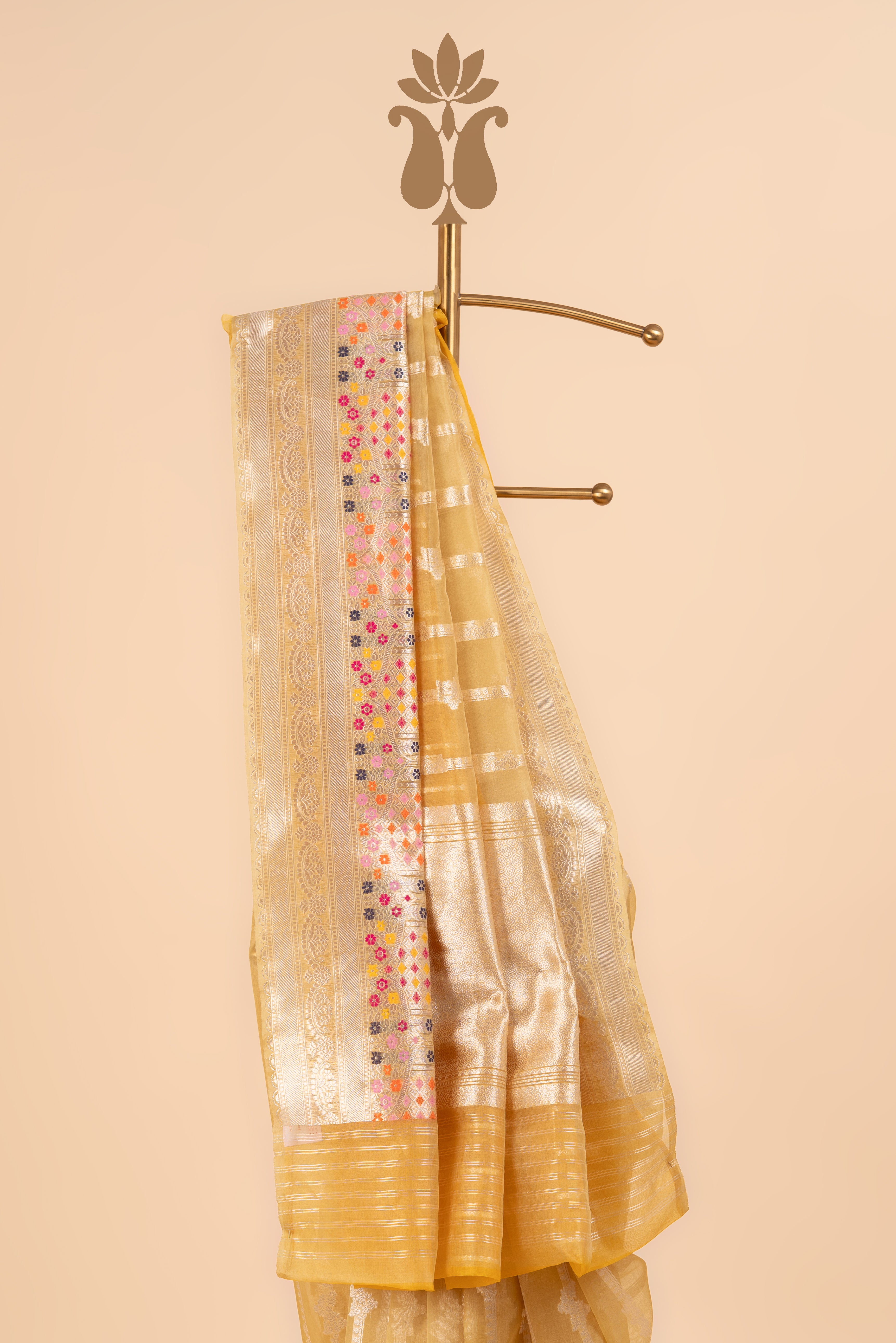 Luxe Lime Green Kora Silk Banarasi Saree With Silver Zari & Meenakari