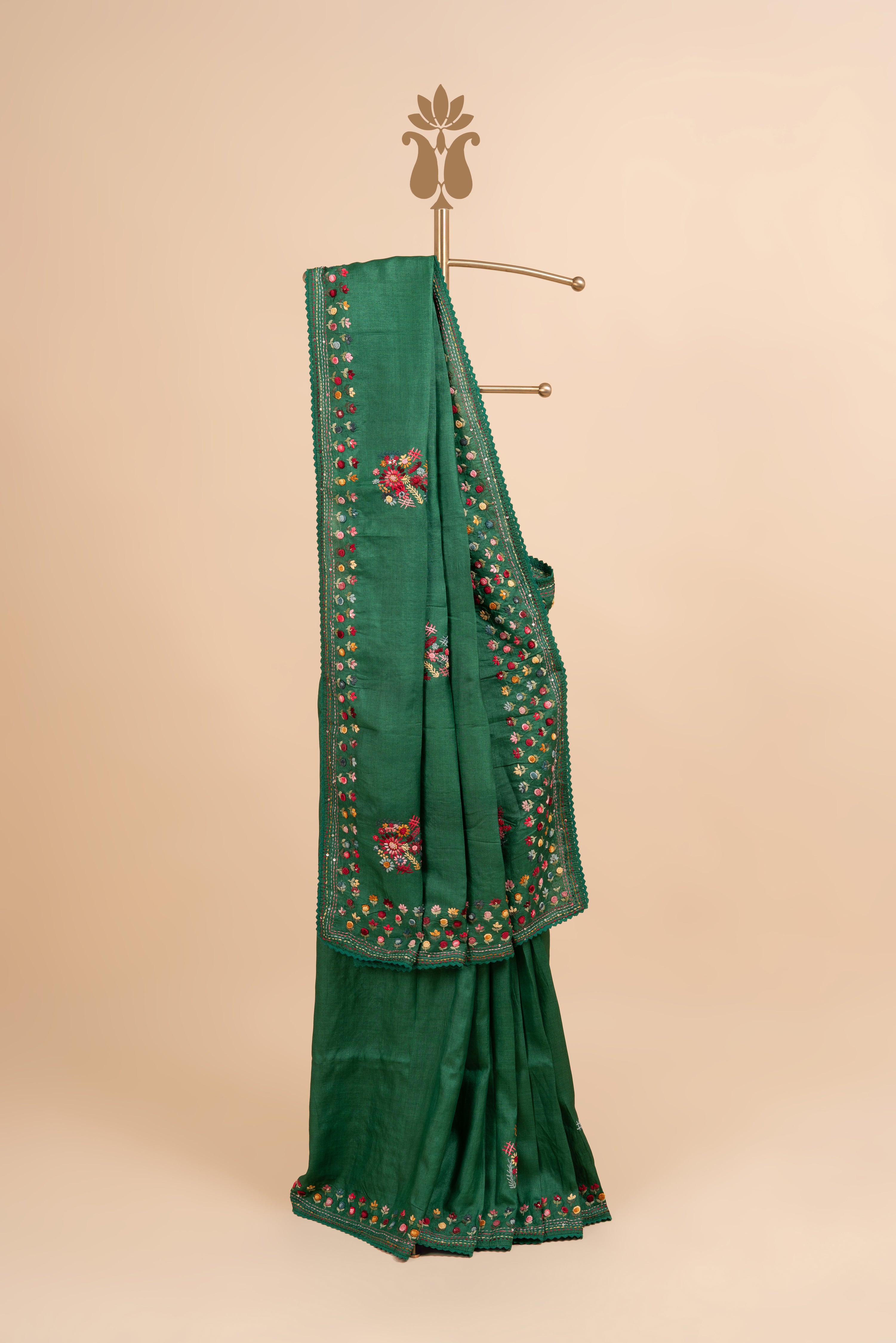 Emerald Green Luxe Tussar Silk Saree