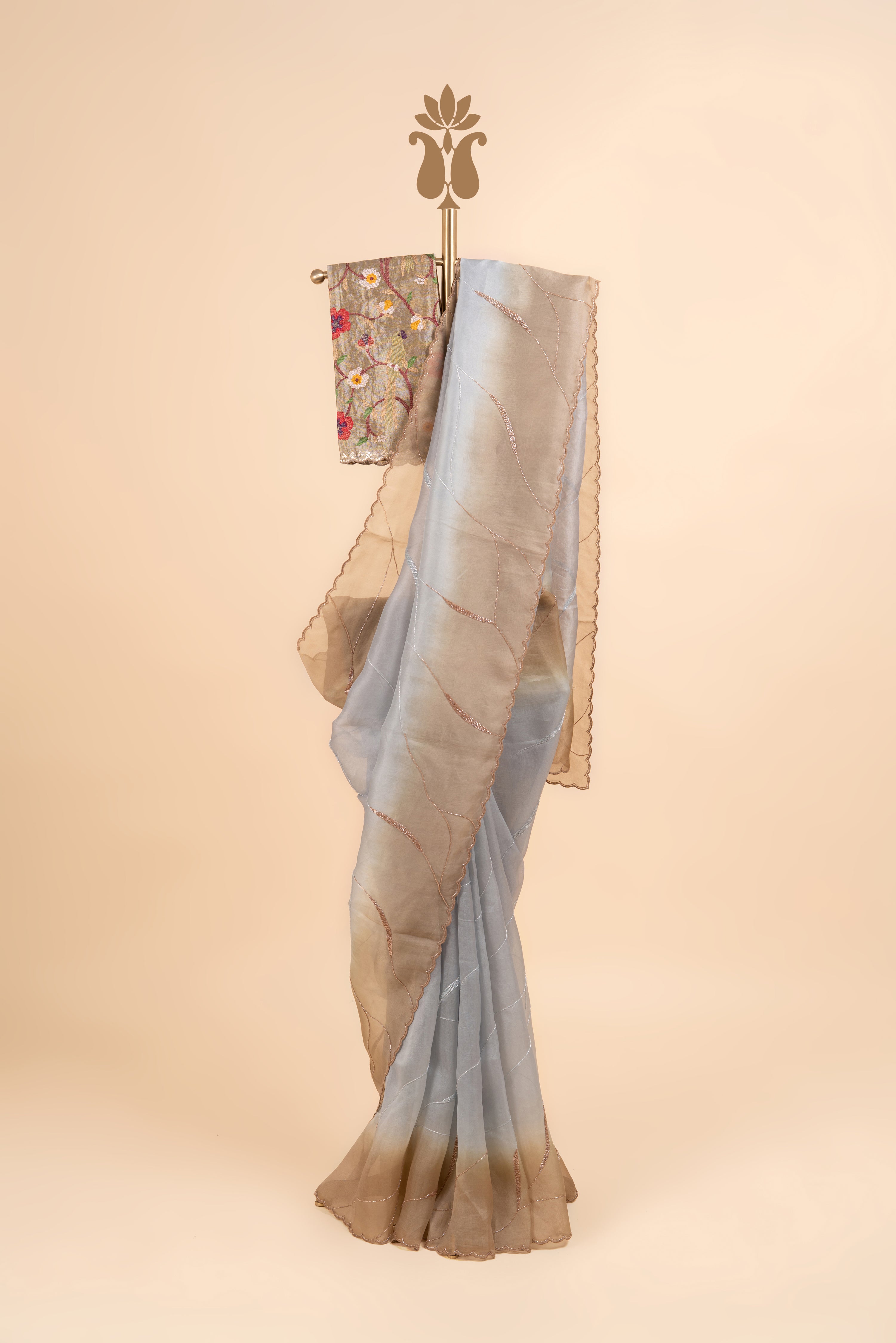 Grey Shaded Embroidered Organza Saree