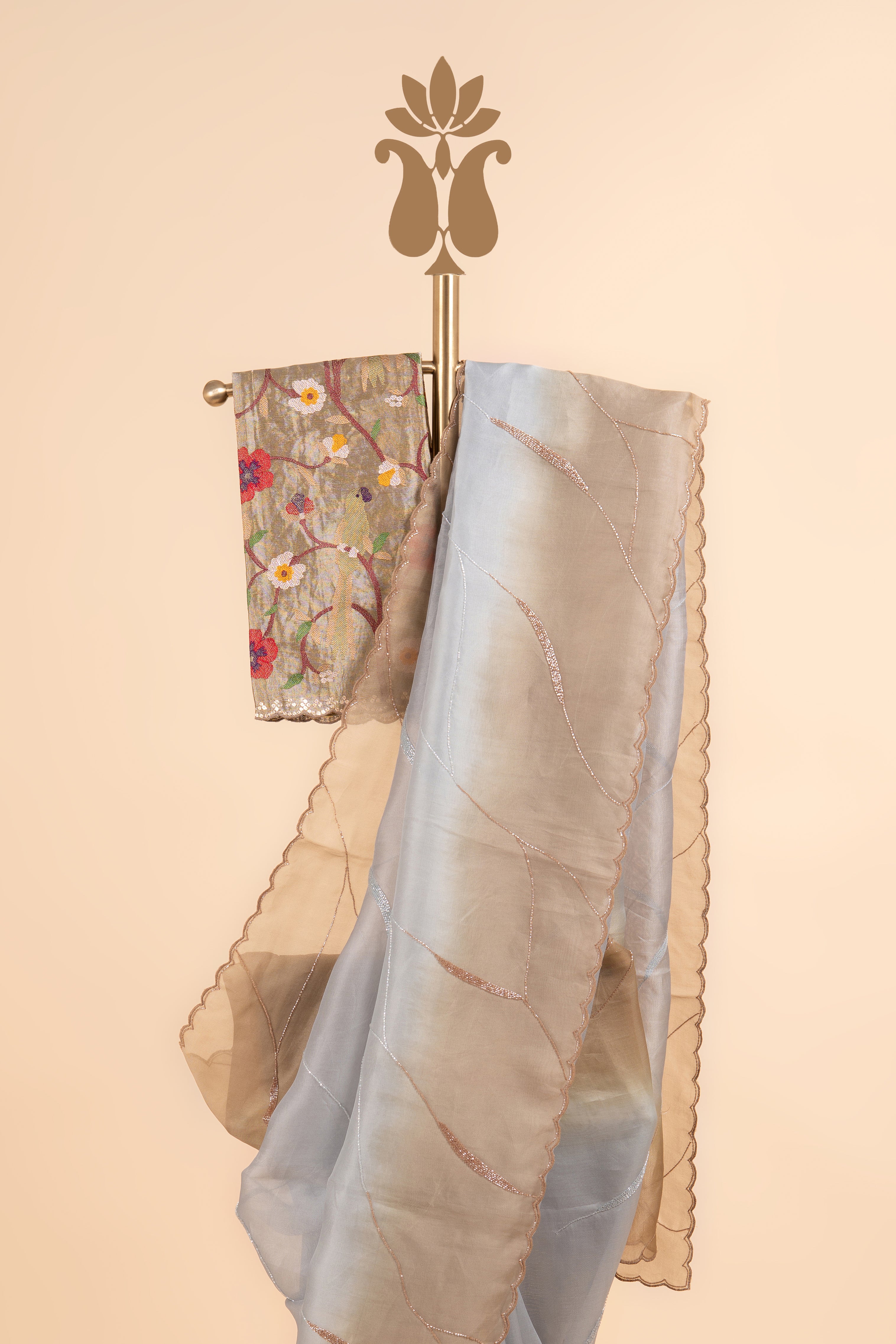 Grey Shaded Embroidered Organza Saree