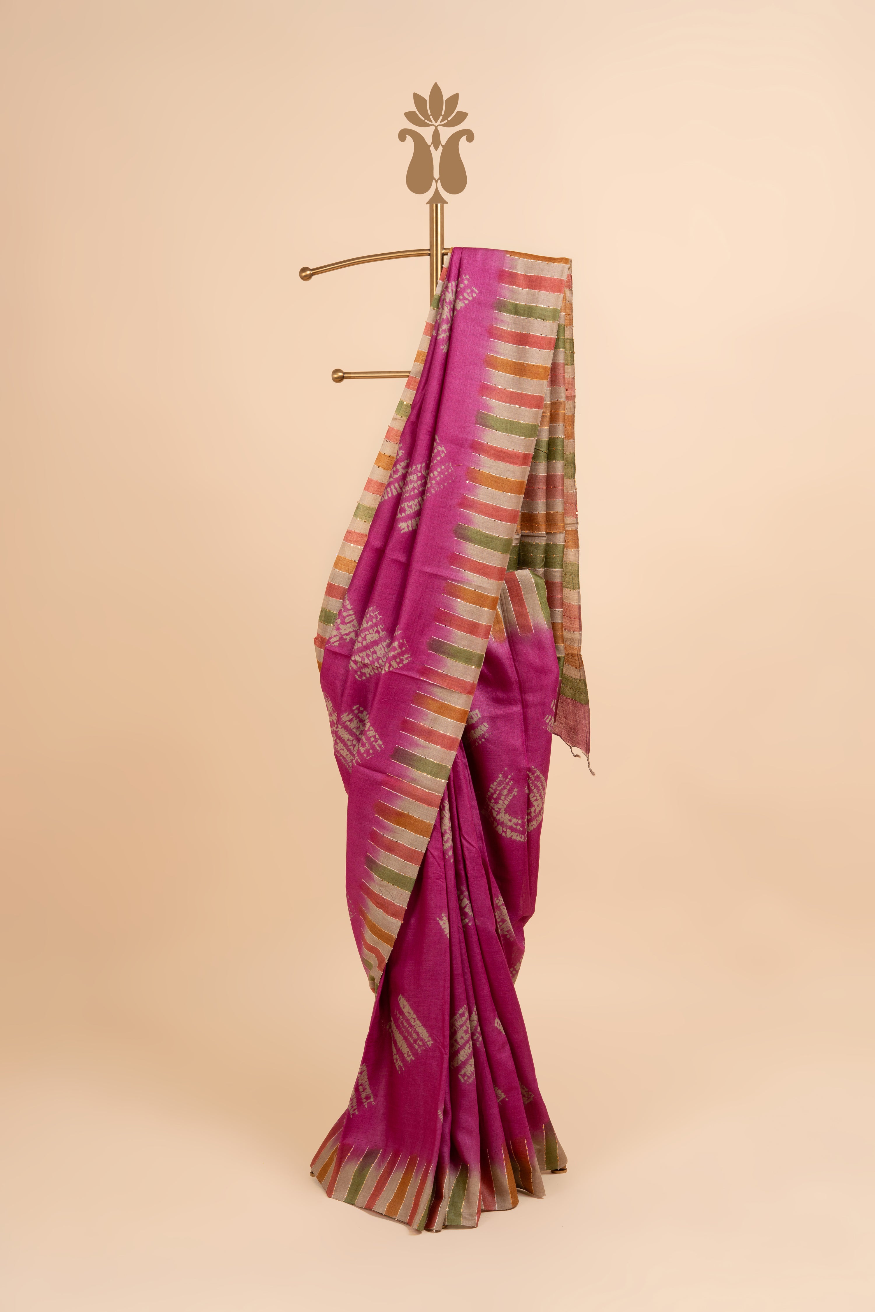Magenta Tussar Silk Saree