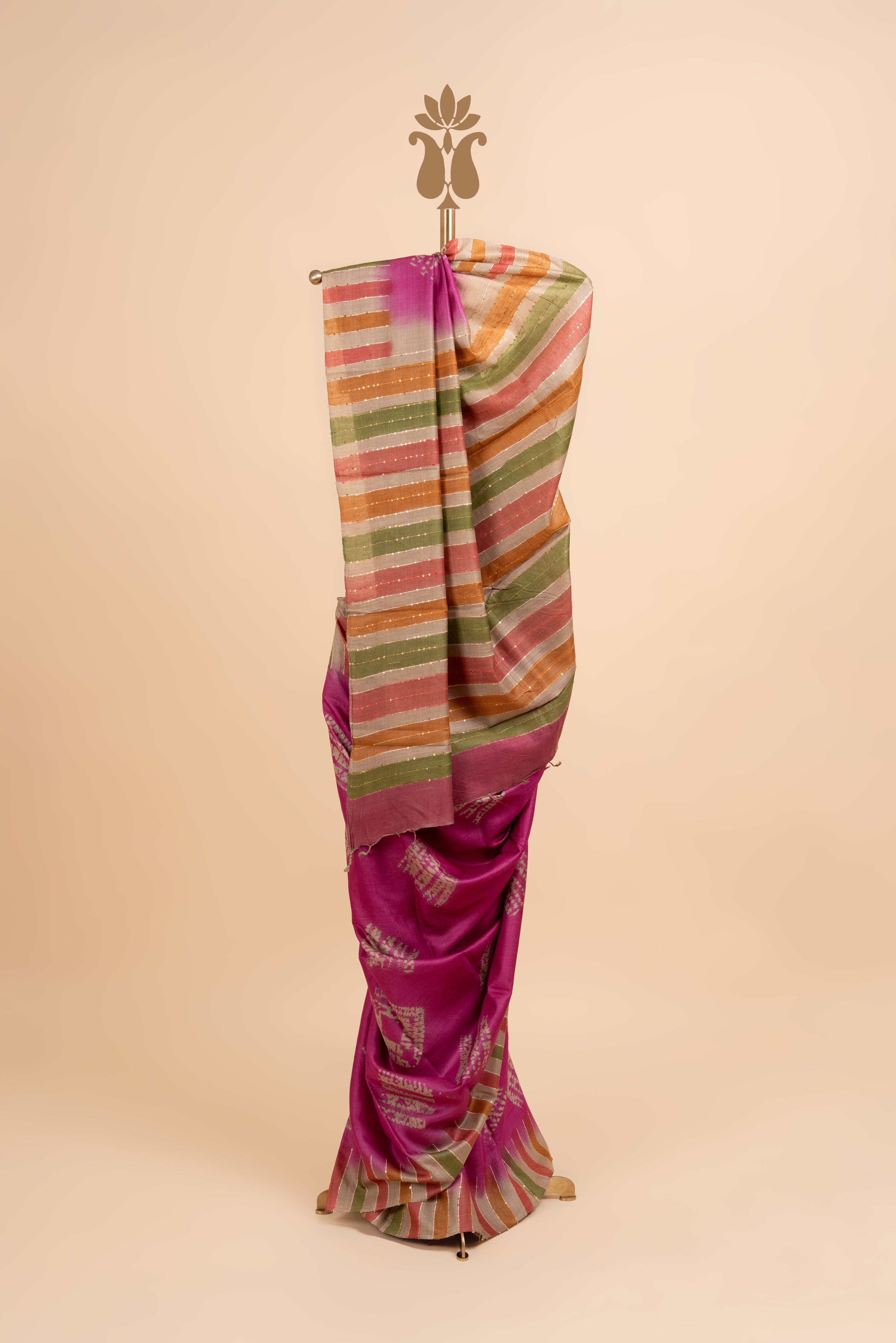 Magenta Tussar Silk Saree