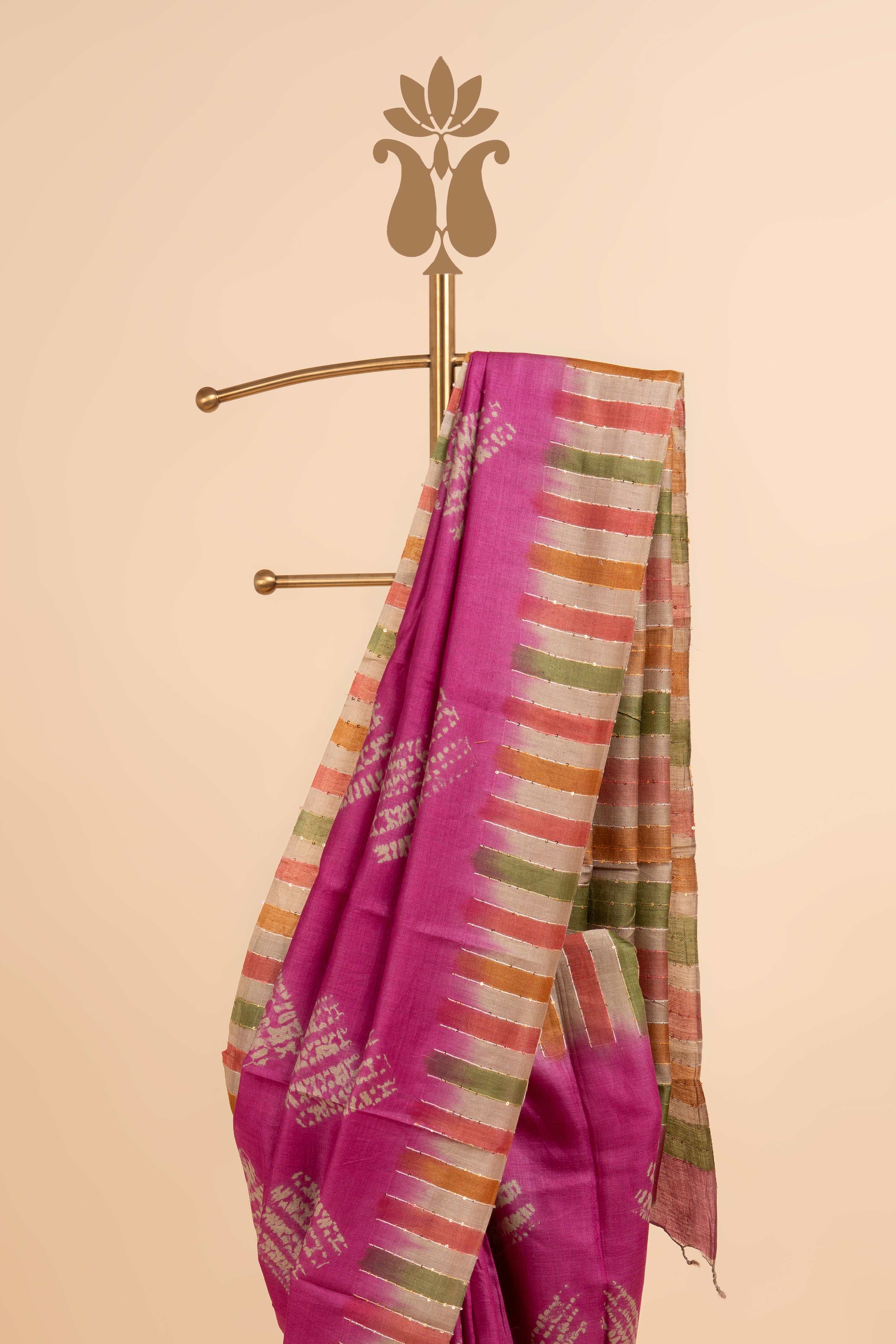 Magenta Tussar Silk Saree