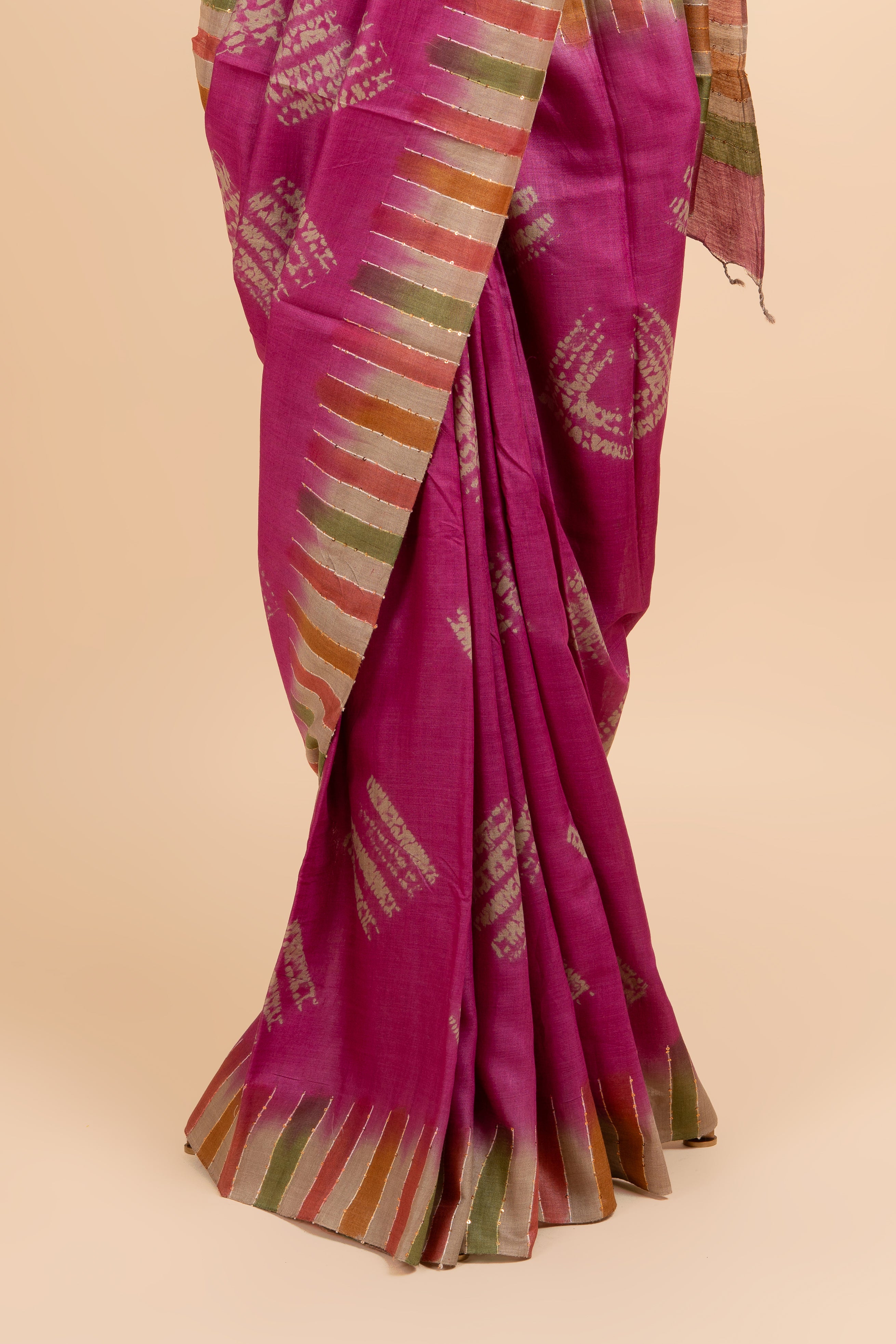 Magenta Tussar Silk Saree