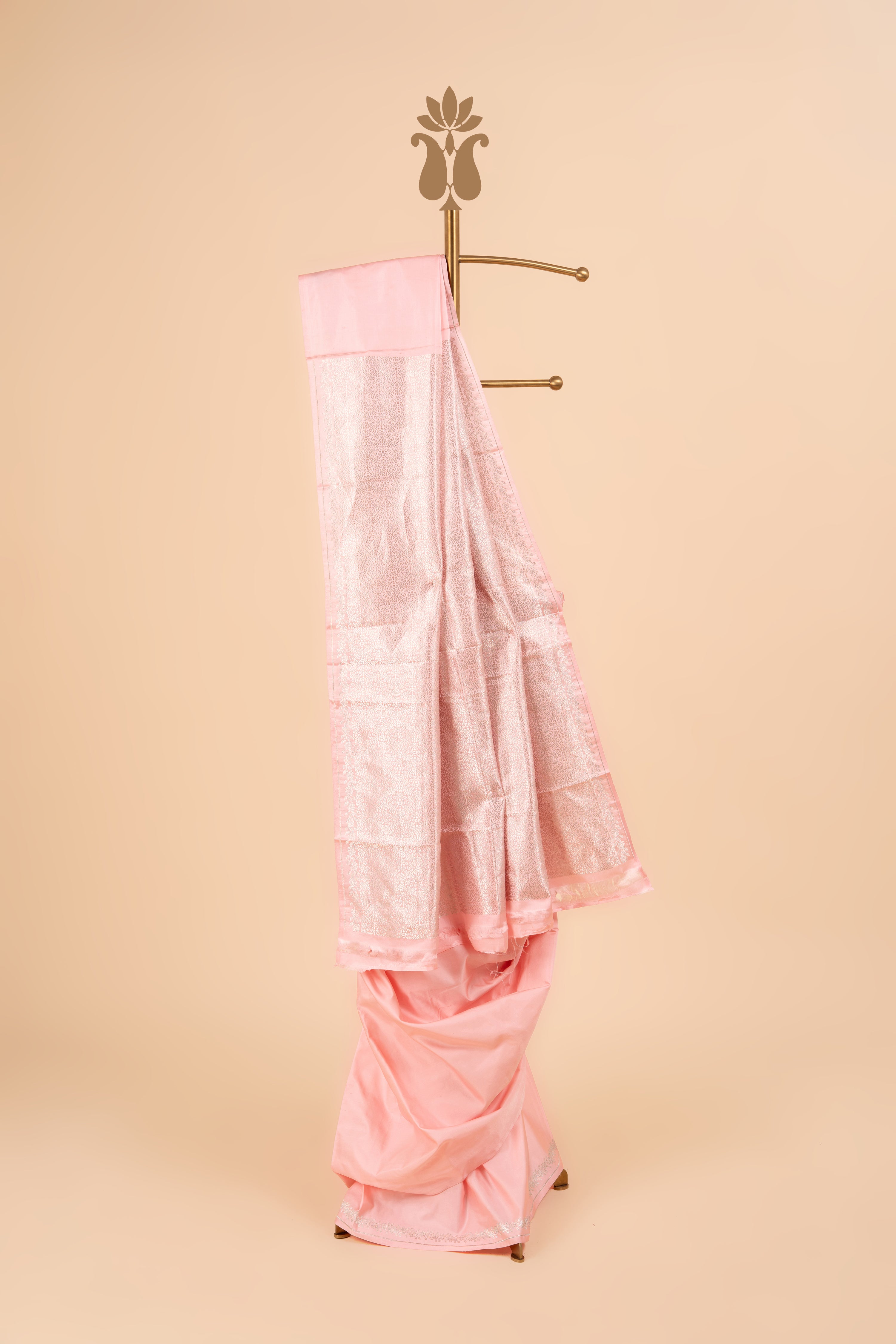 Minimal Baby Pink Banarasi Luxury Saree In Satin Silk Saree
