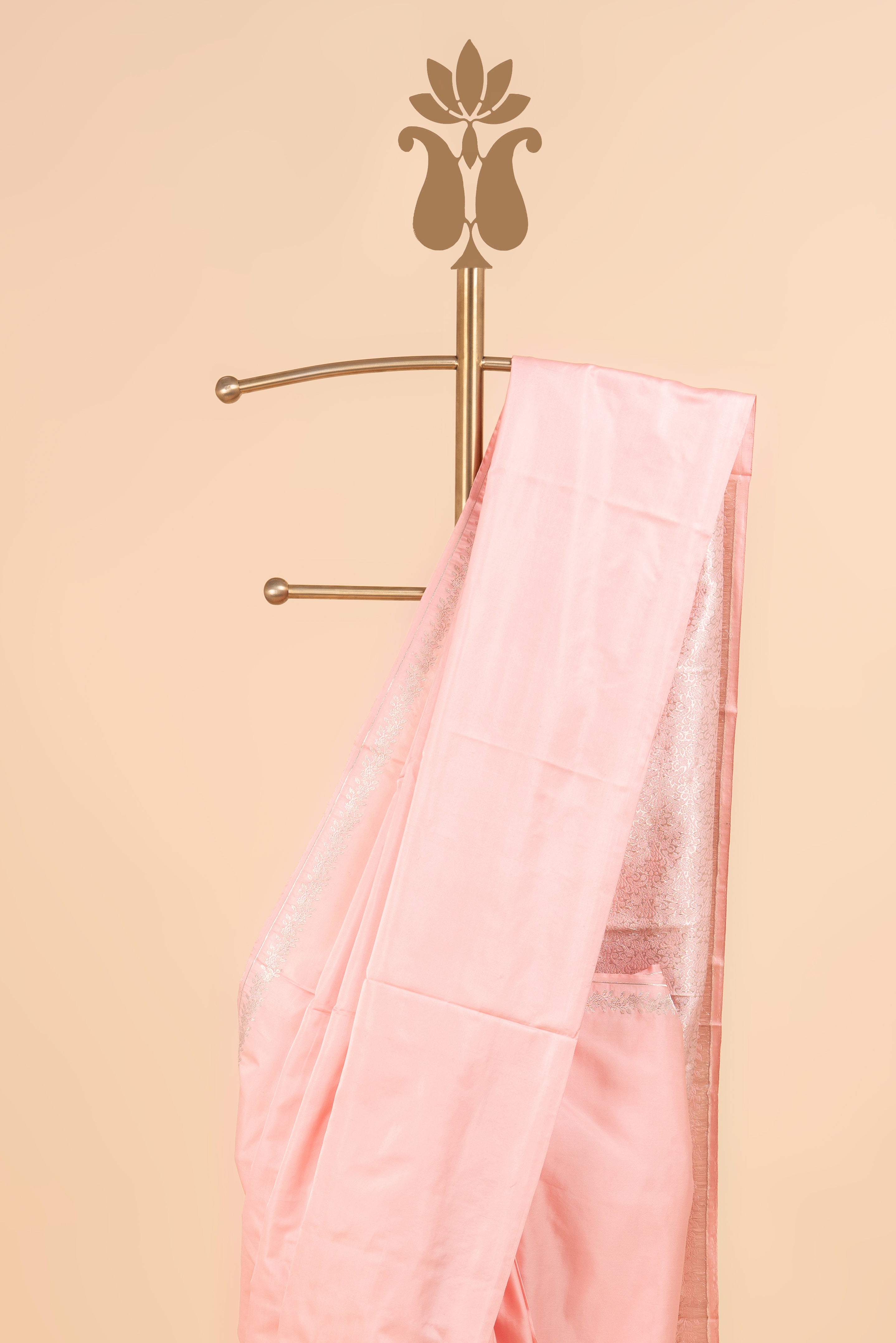 Minimal Baby Pink Banarasi Luxury Saree In Satin Silk Saree