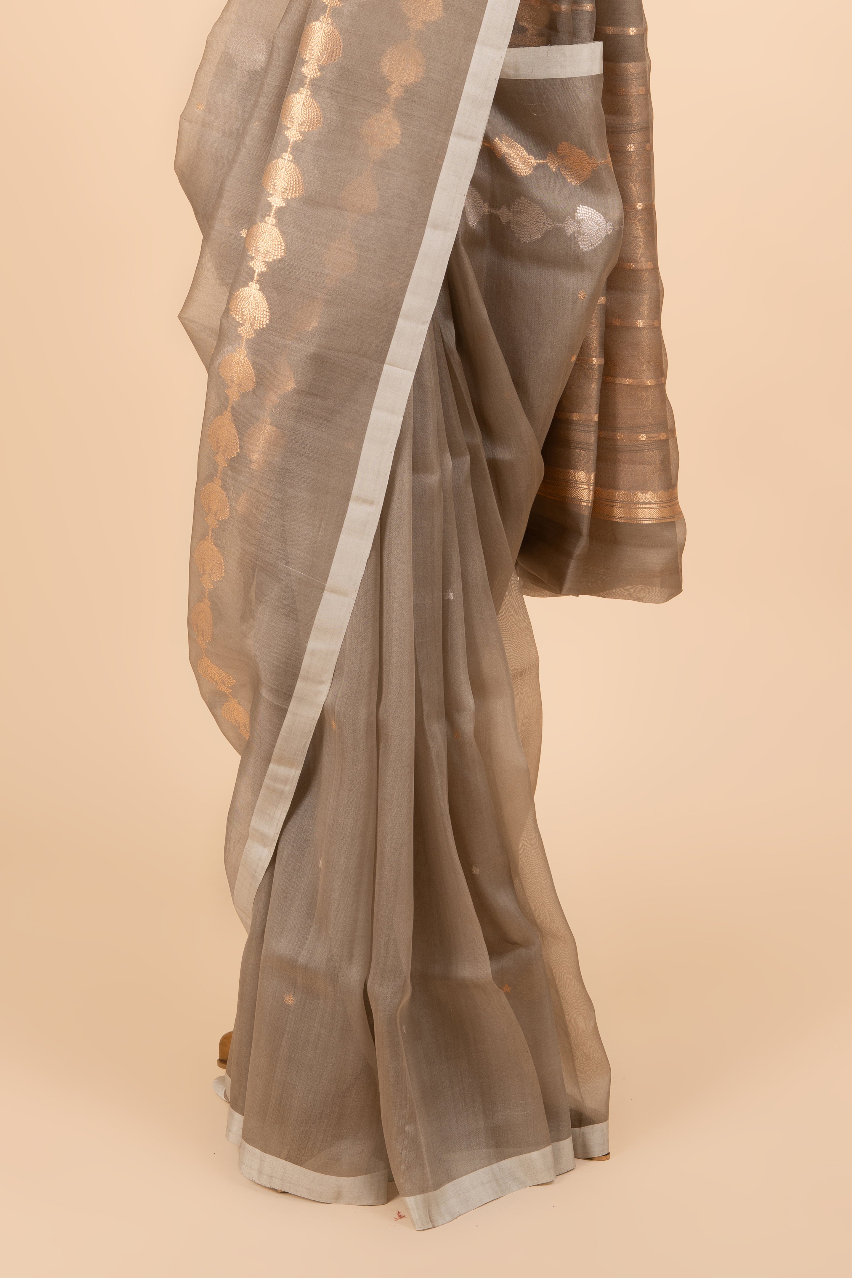 Minimal Banarasi Organza Saree With Silver & Gold Zari Saree
