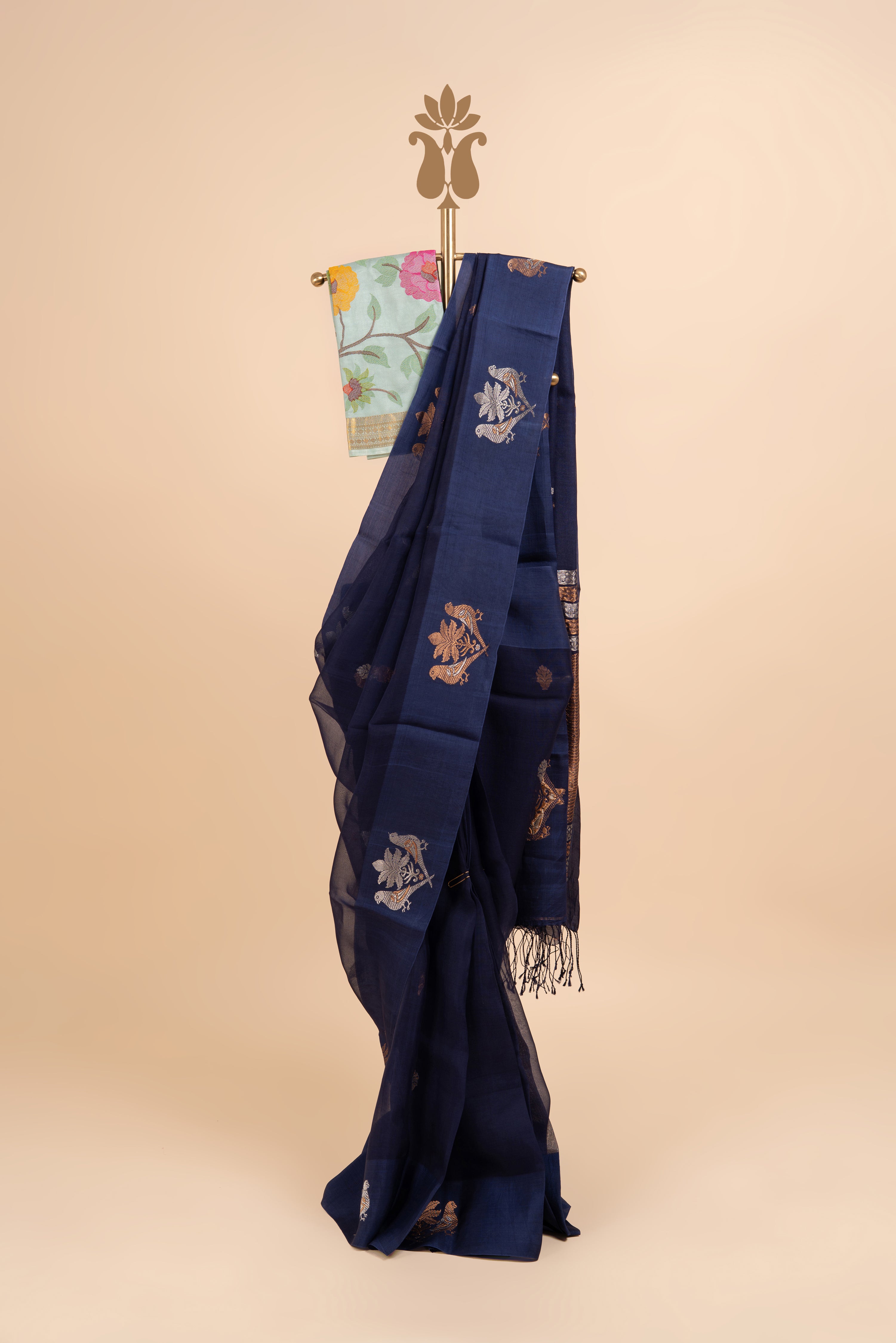 Navy Blue Organza Saree