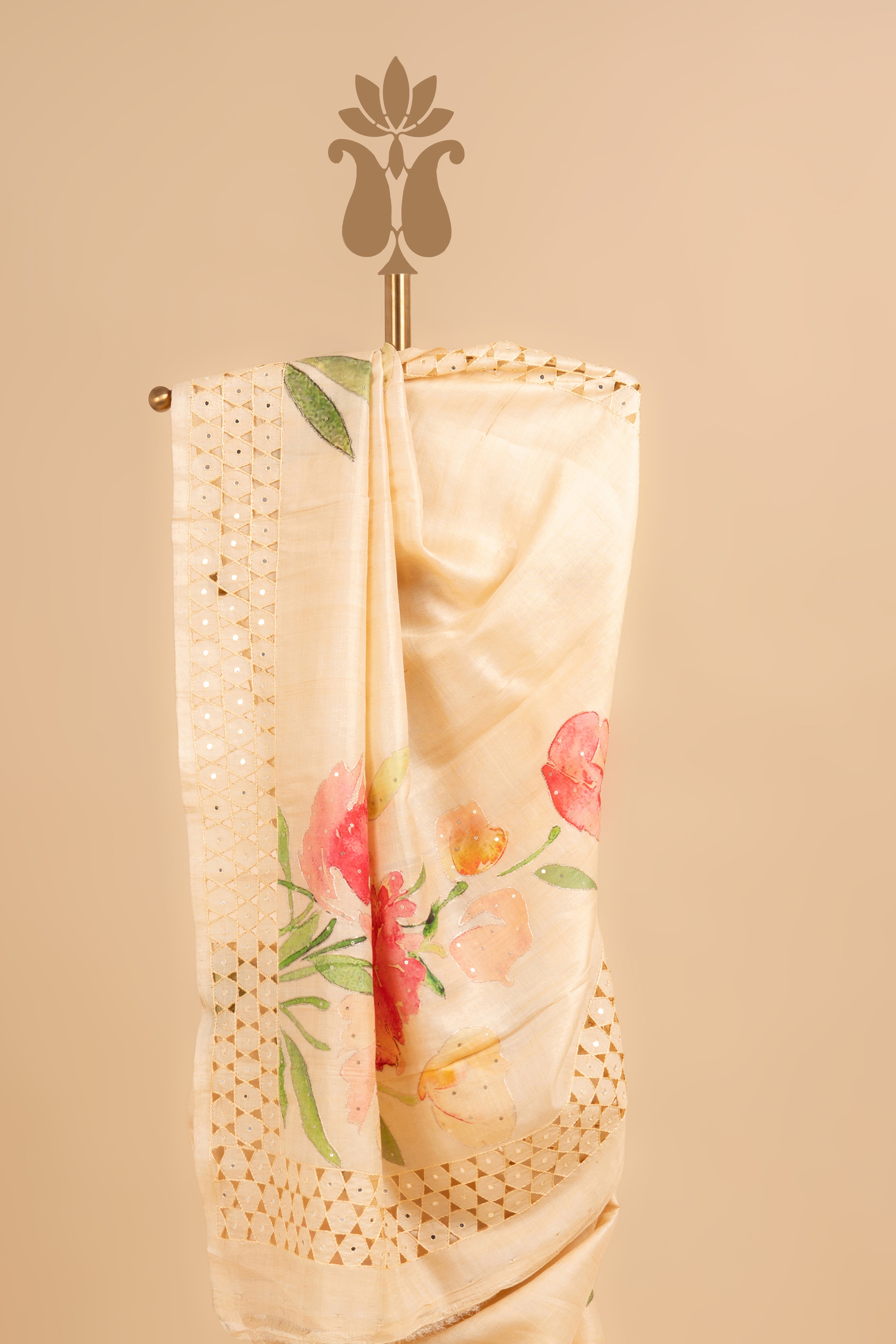 Off-White Elegance Cutwork Tussar Silk Saree