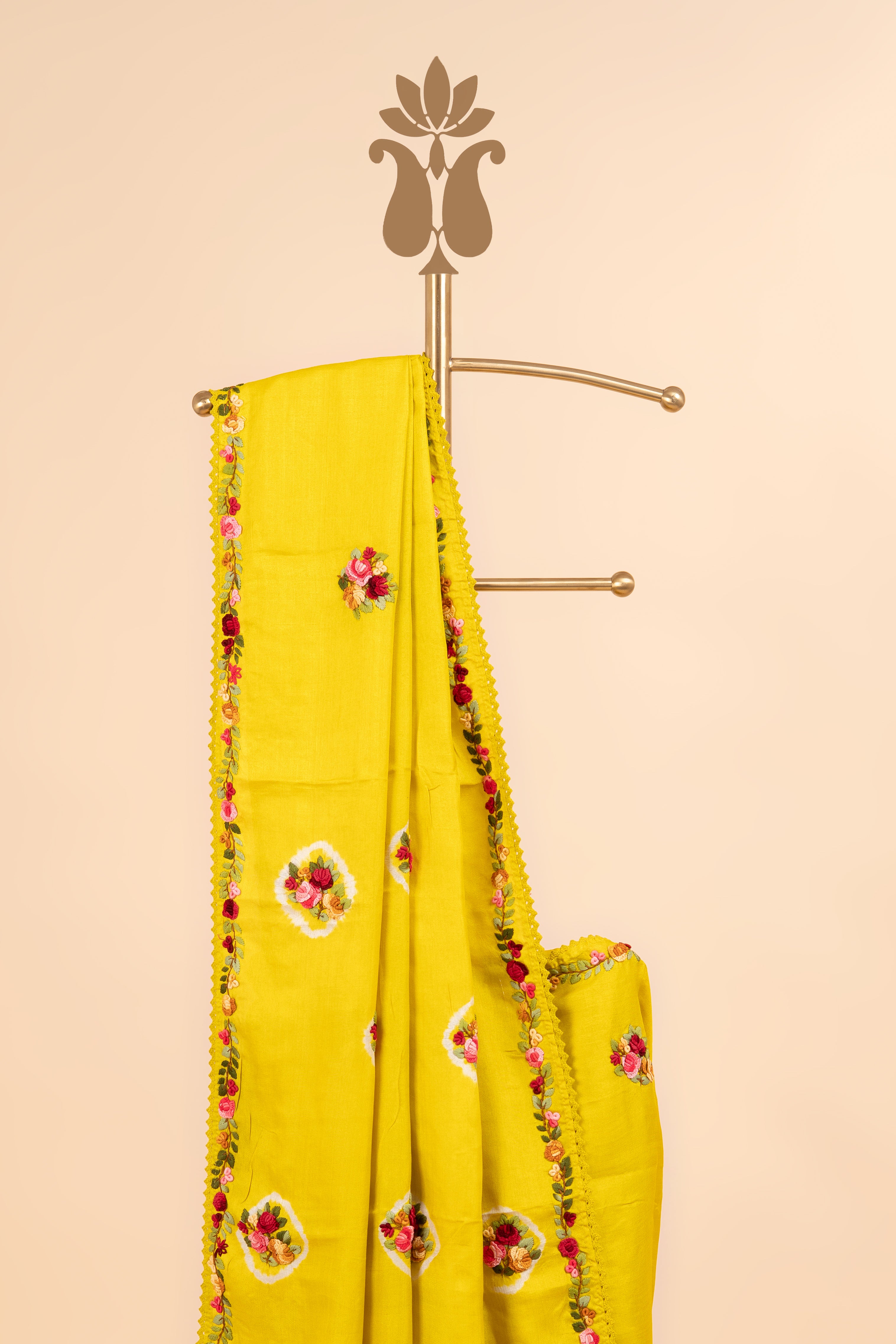 Opulent Detail Lime Green Tussar Saree