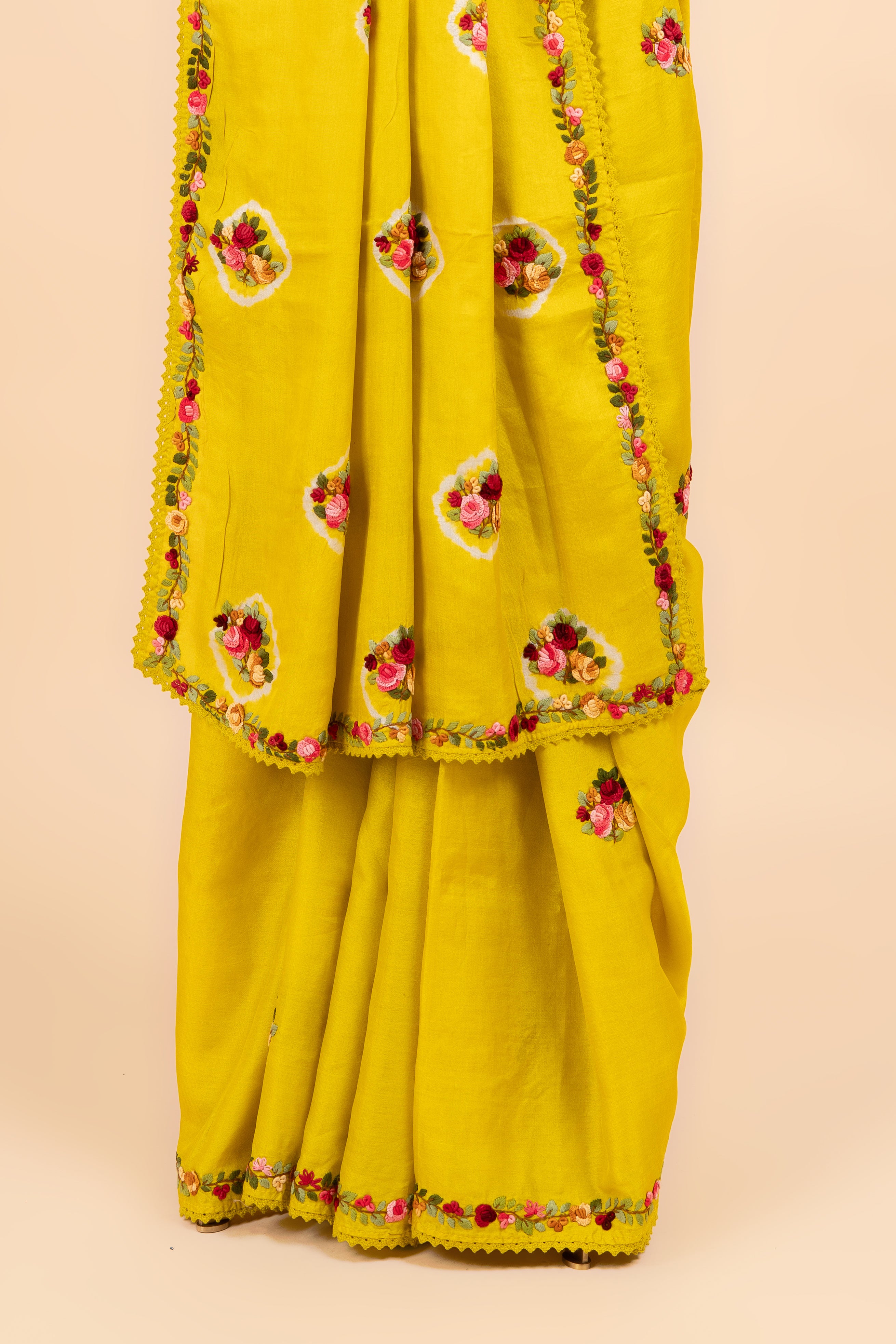 Opulent Detail Lime Green Tussar Saree