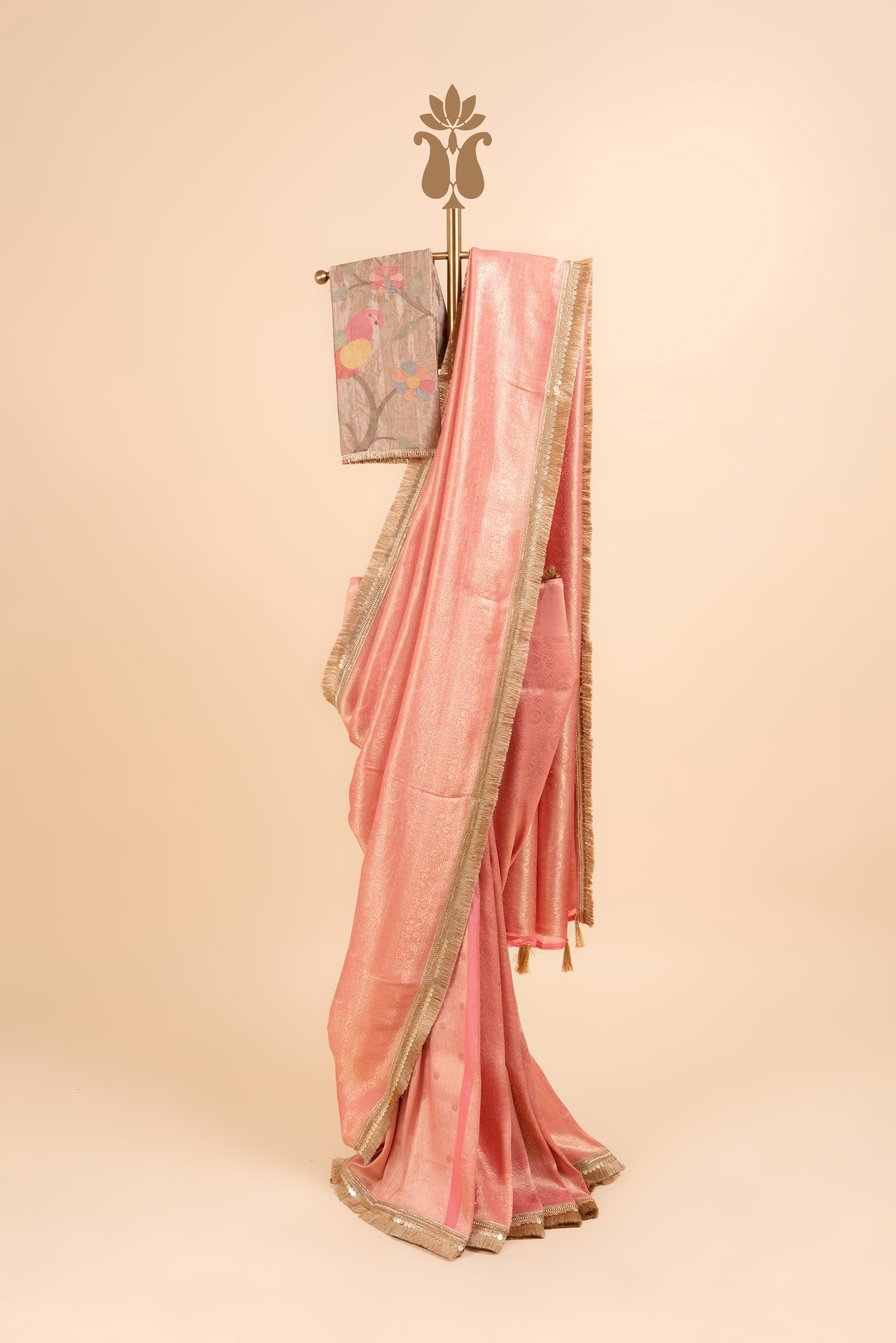 Peach Brocade Saree