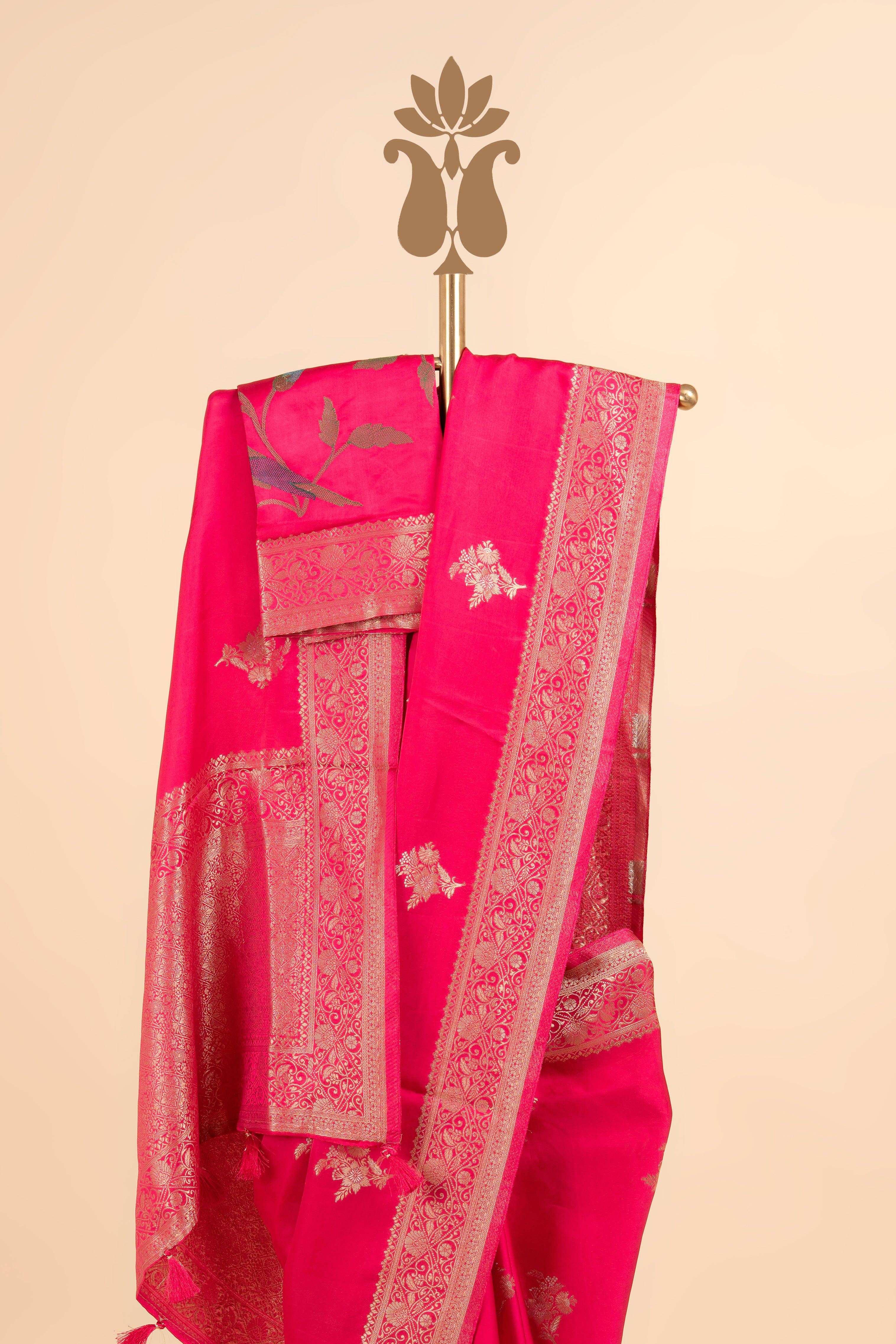 Pink Satin Banarasi Saree