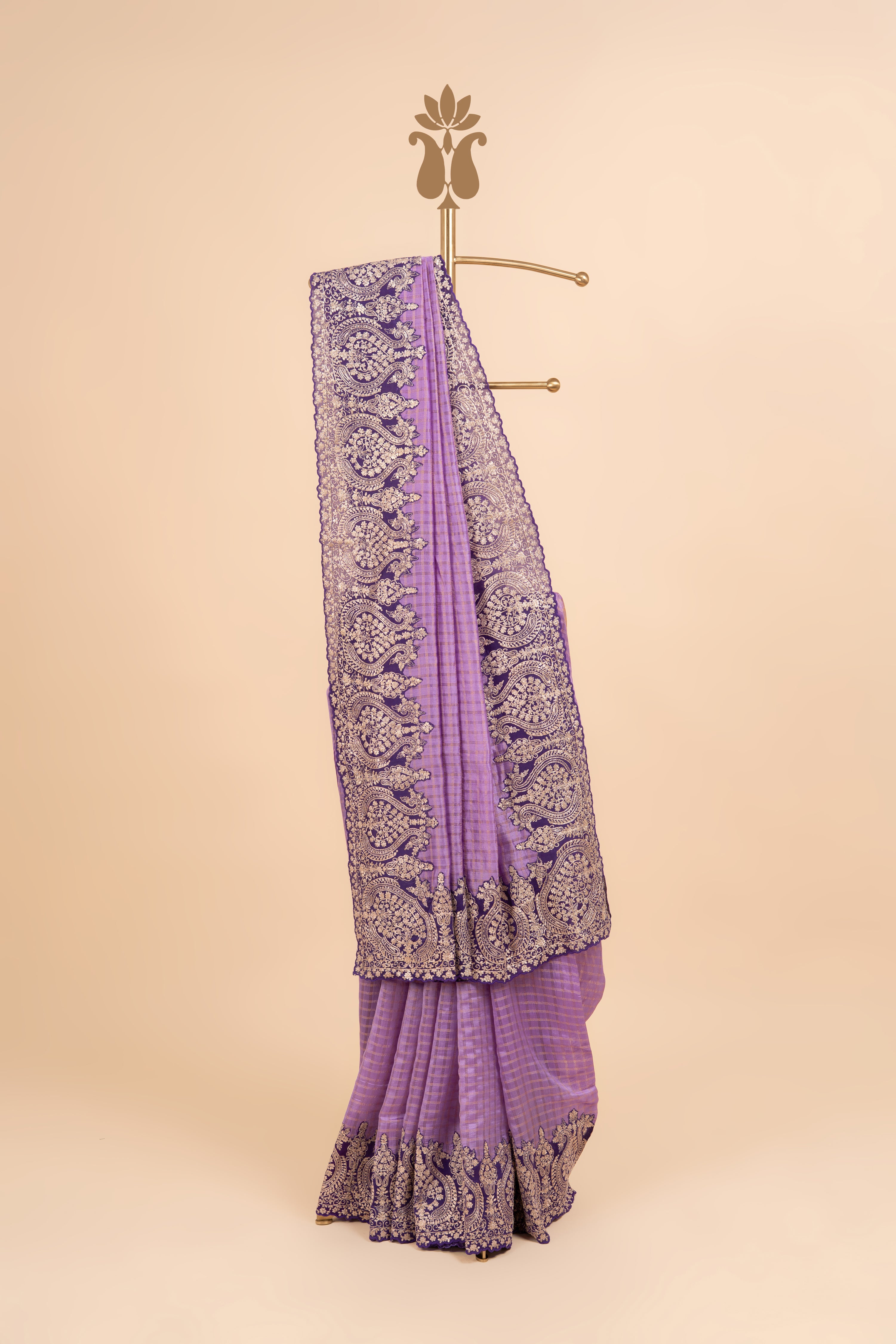 Purple Pitta Work Chander Saree