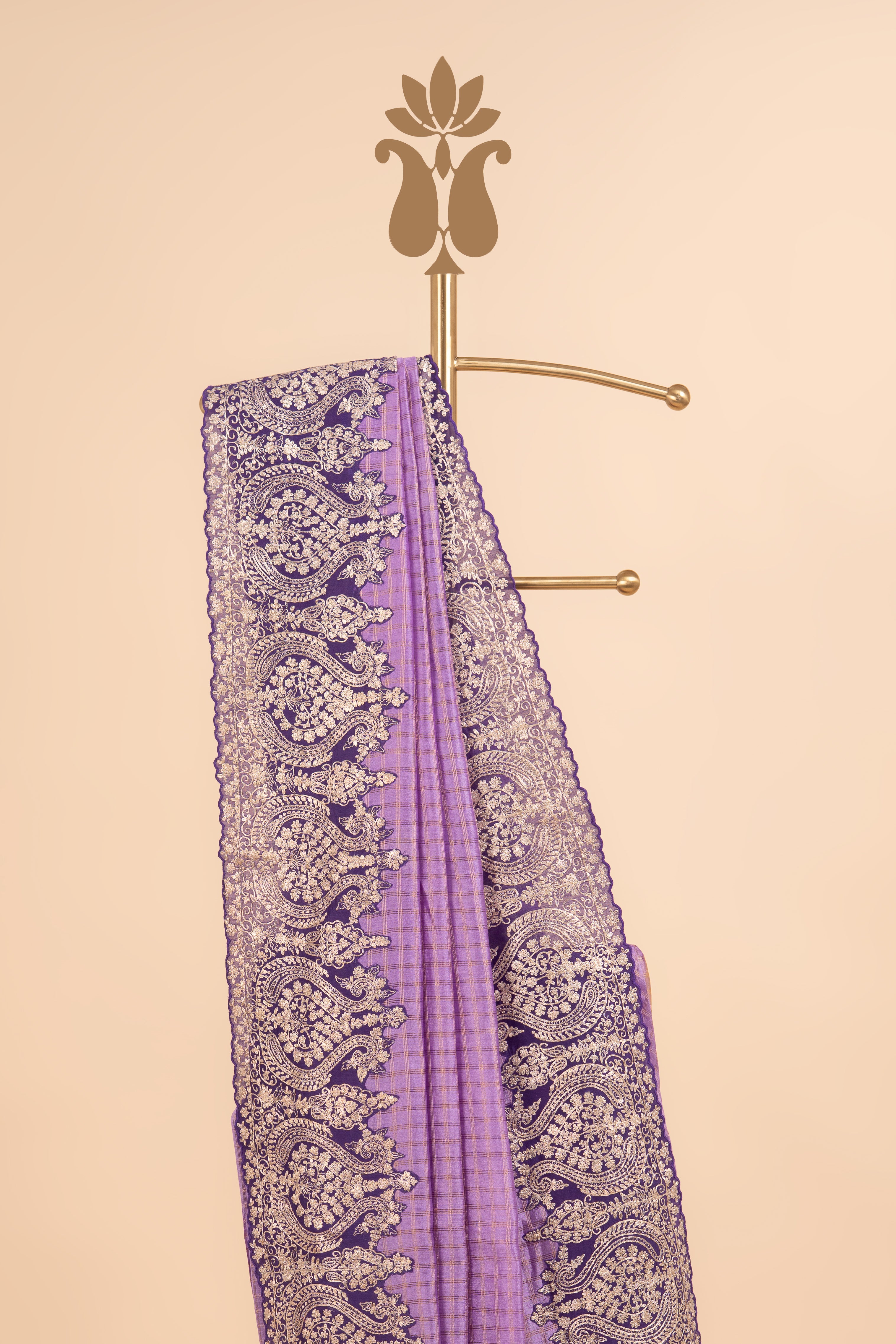 Purple Pitta Work Chander Saree