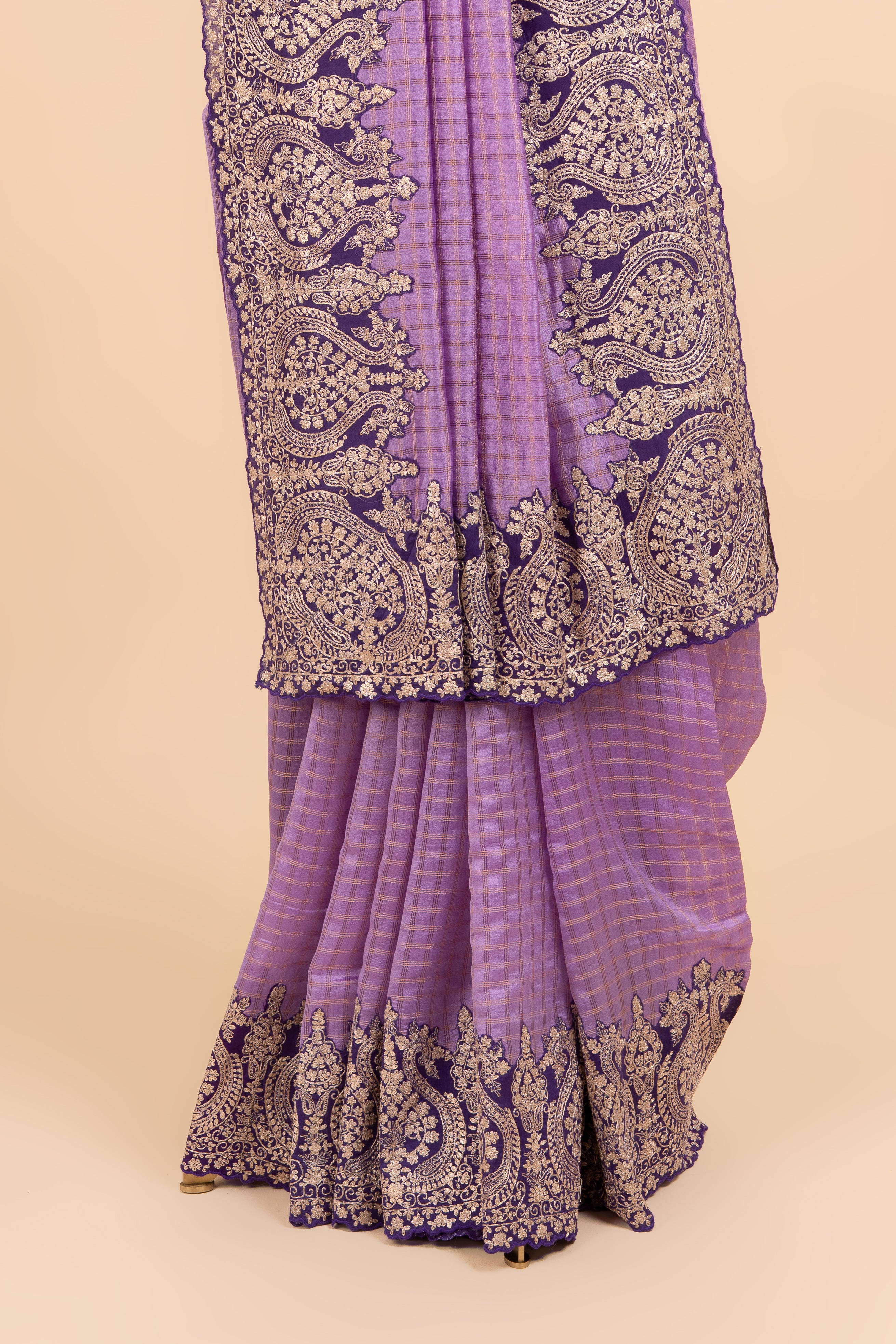 Purple Pitta Work Chander Saree