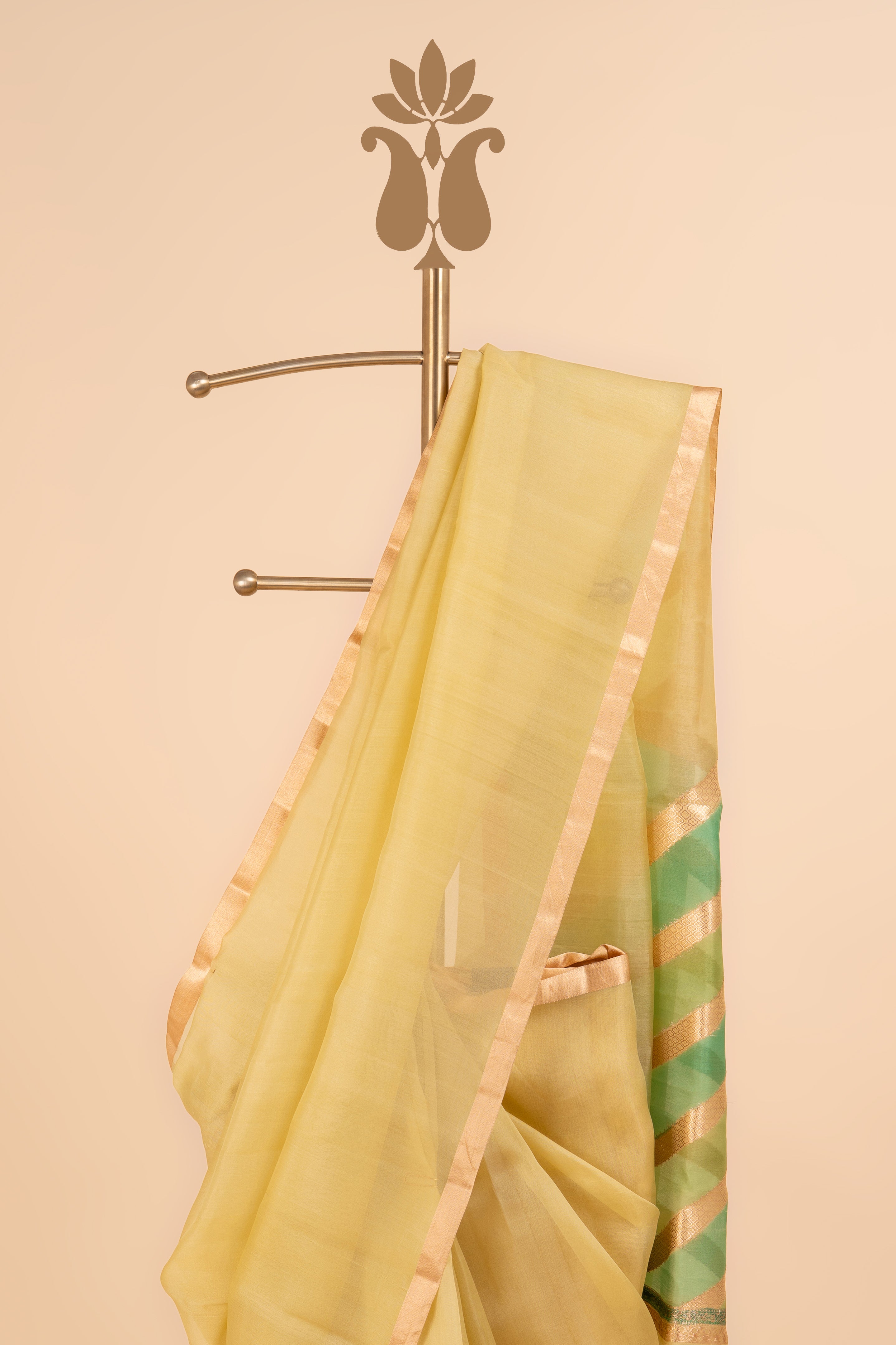 Pastel Lime Green Banarasi Organza Saree
