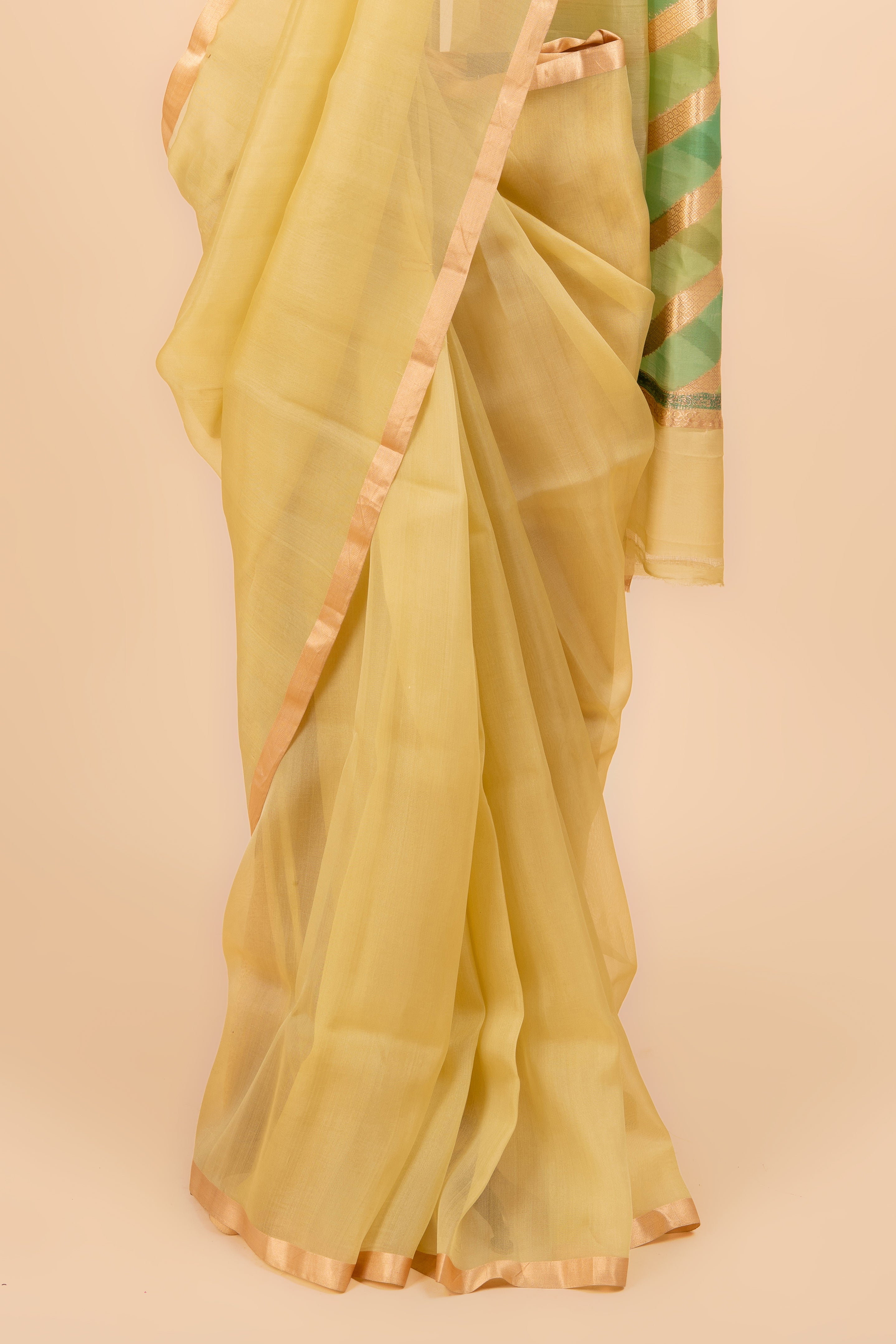 Pastel Lime Green Banarasi Organza Saree