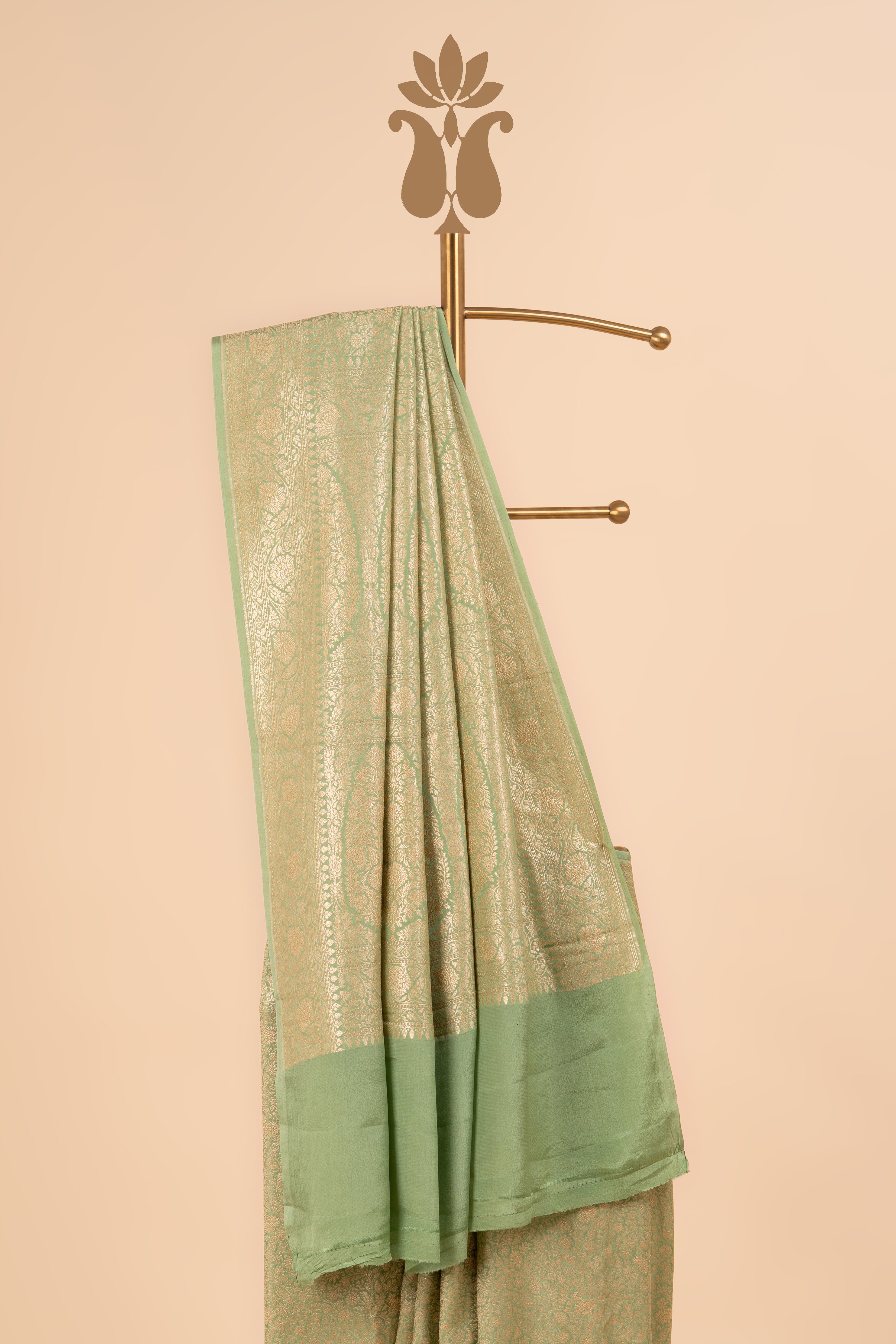 Pista Green Contemporary Banarasi Brocade Crepe Silk Saree