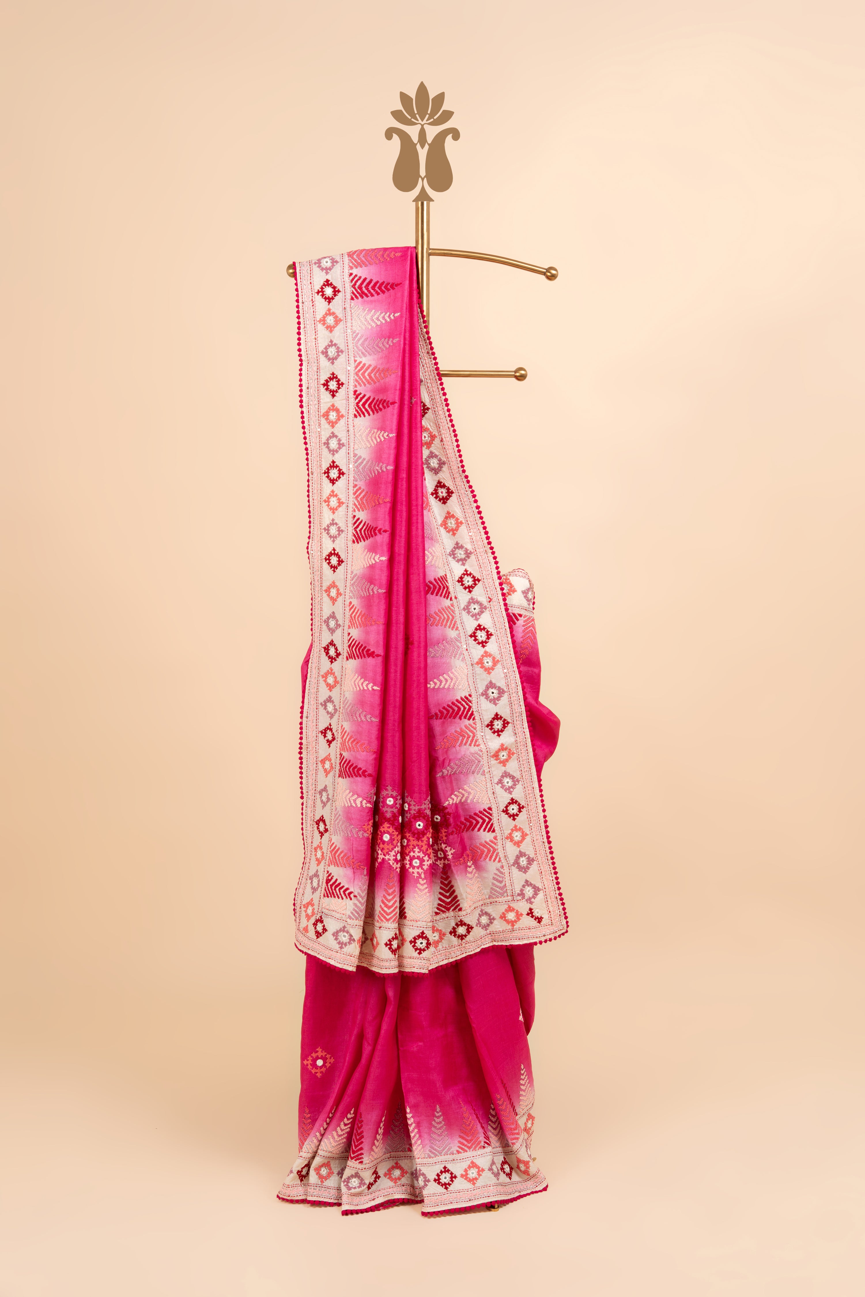 Rani Pink Mirror Work Saree