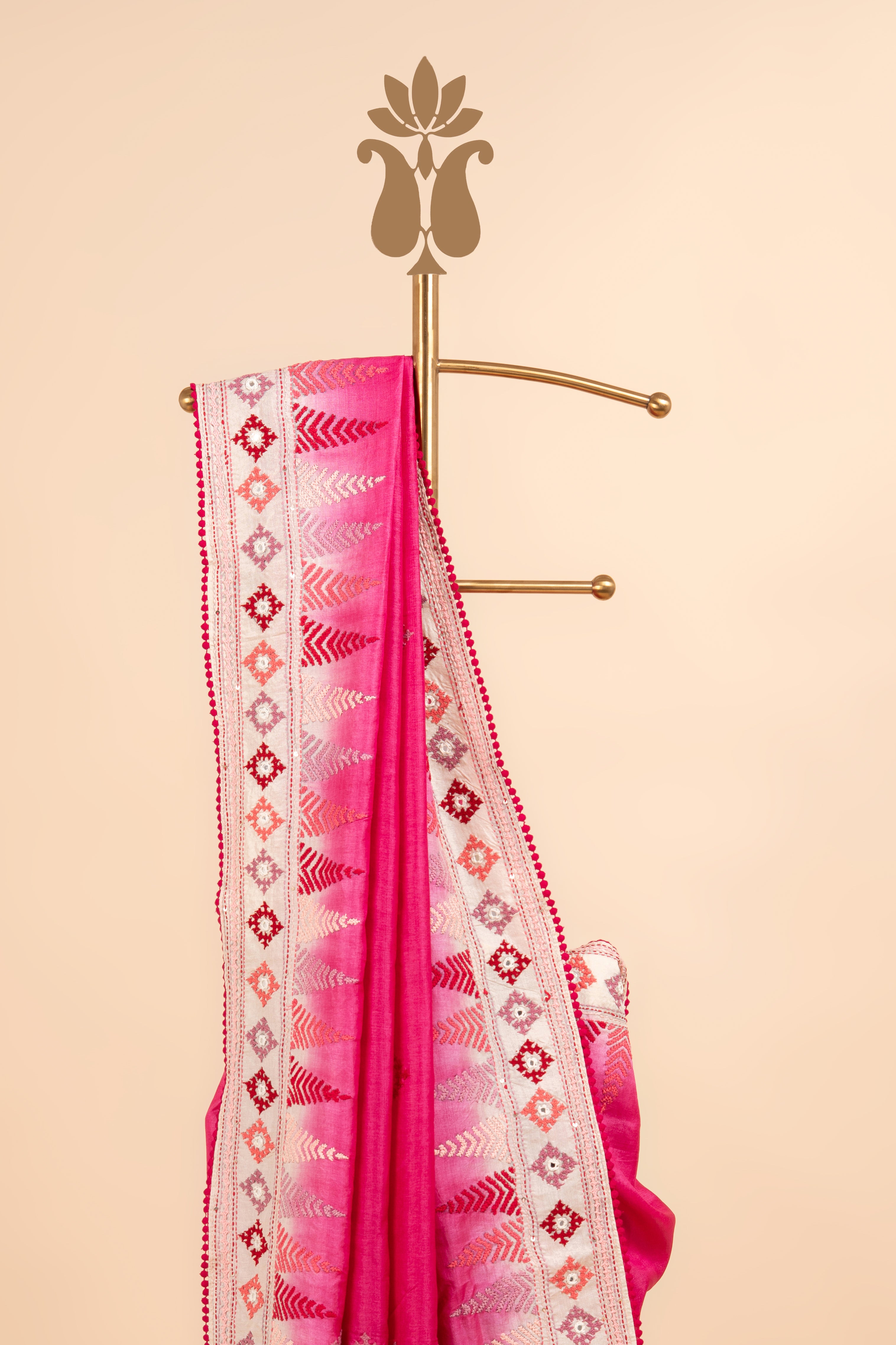 Rani Pink Mirror Work Saree