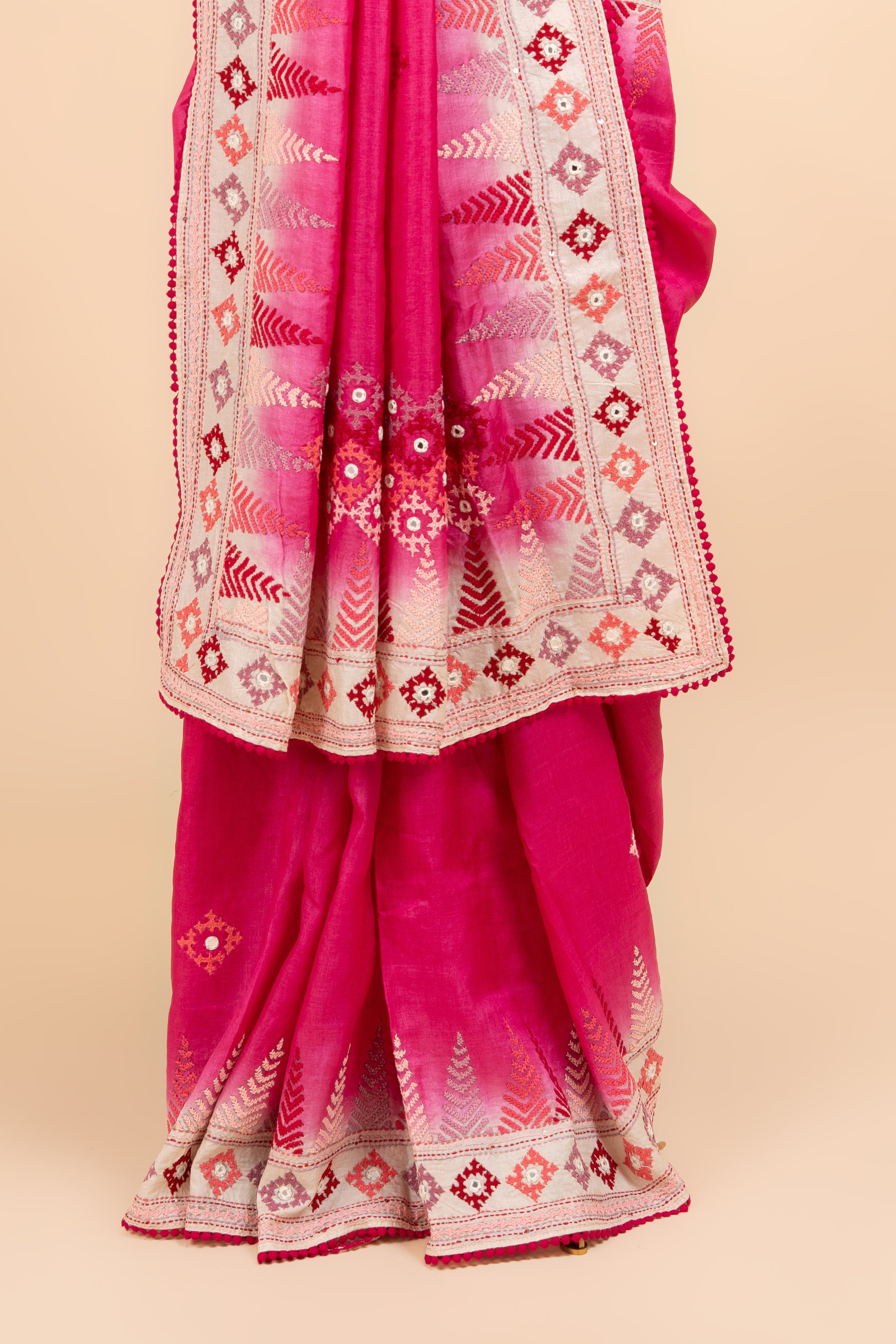 Rani Pink Mirror Work Saree