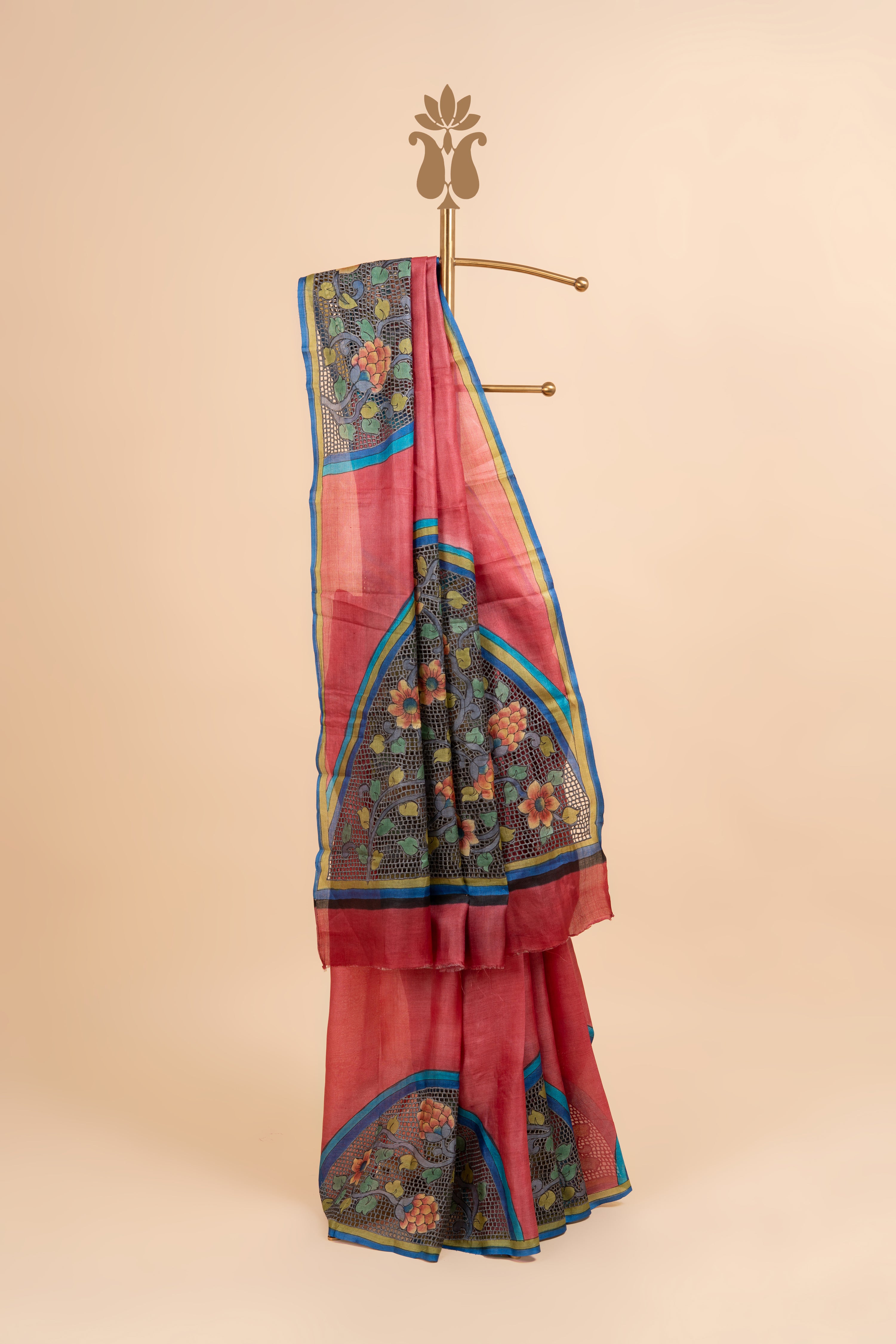 Rustic Pink Timeless Cutwork Tussar Silk Saree