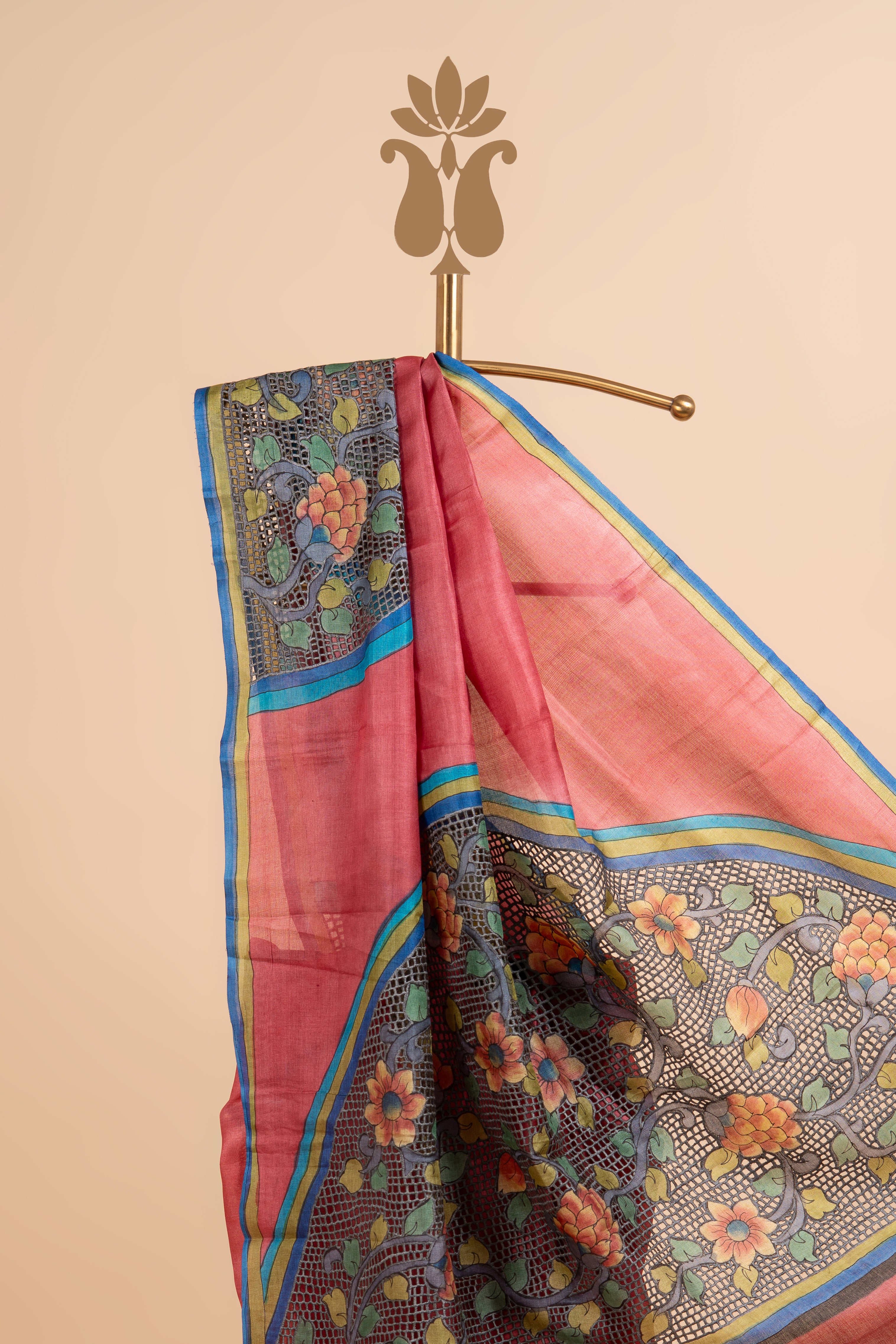 Rustic Pink Timeless Cutwork Tussar Silk Saree