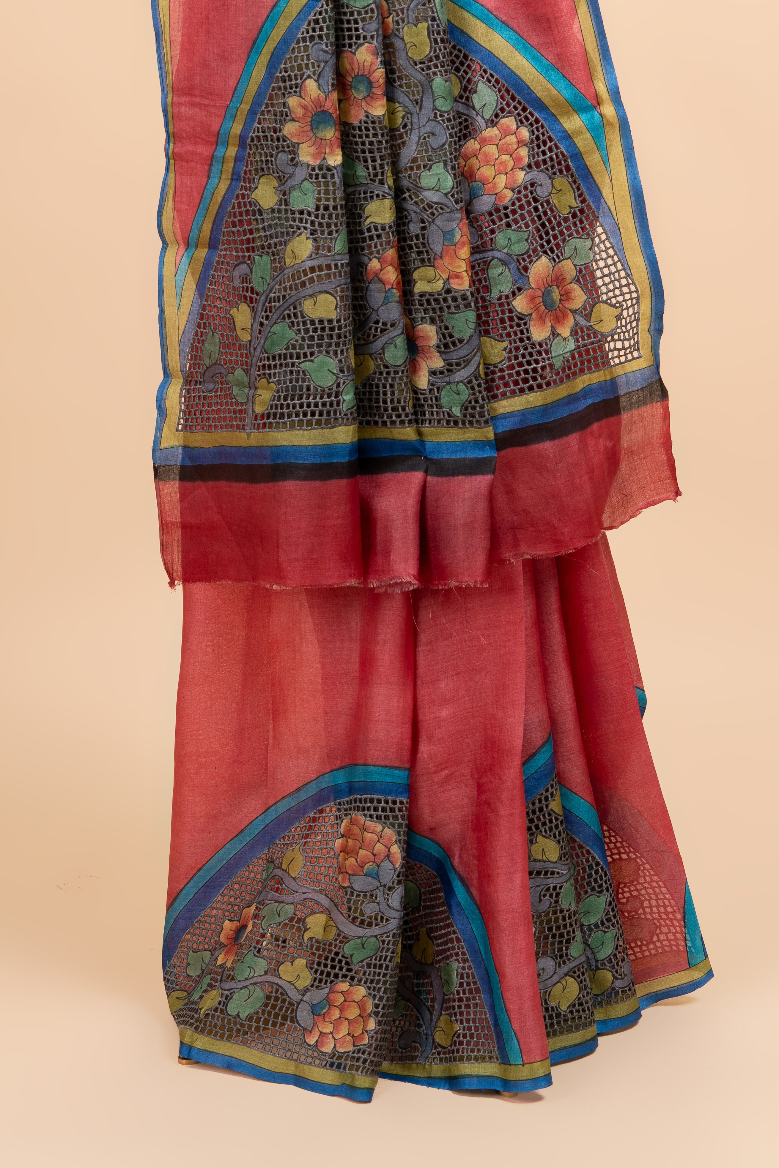 Rustic Pink Timeless Cutwork Tussar Silk Saree