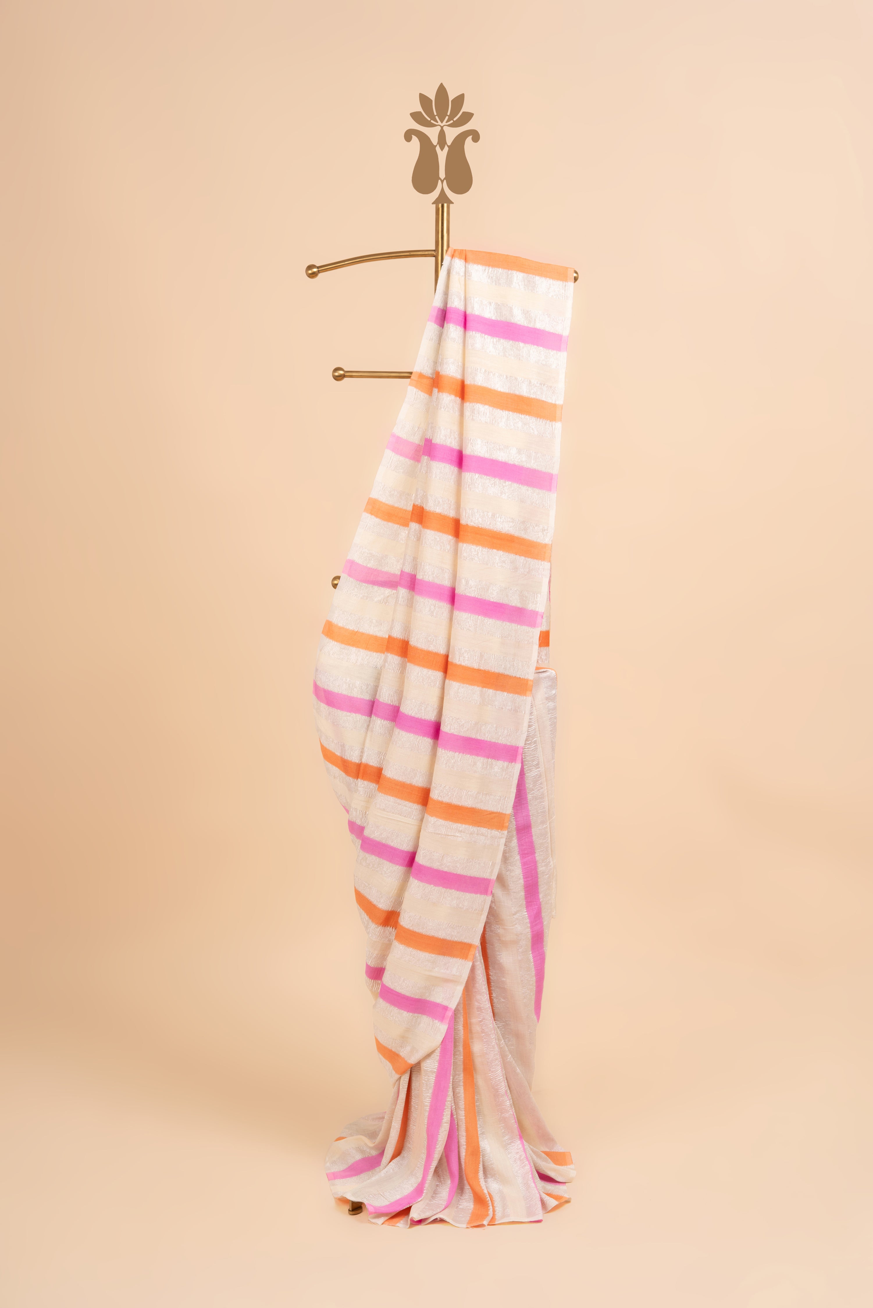 Shimmering Crush Elegance Off-White Tissue Saree