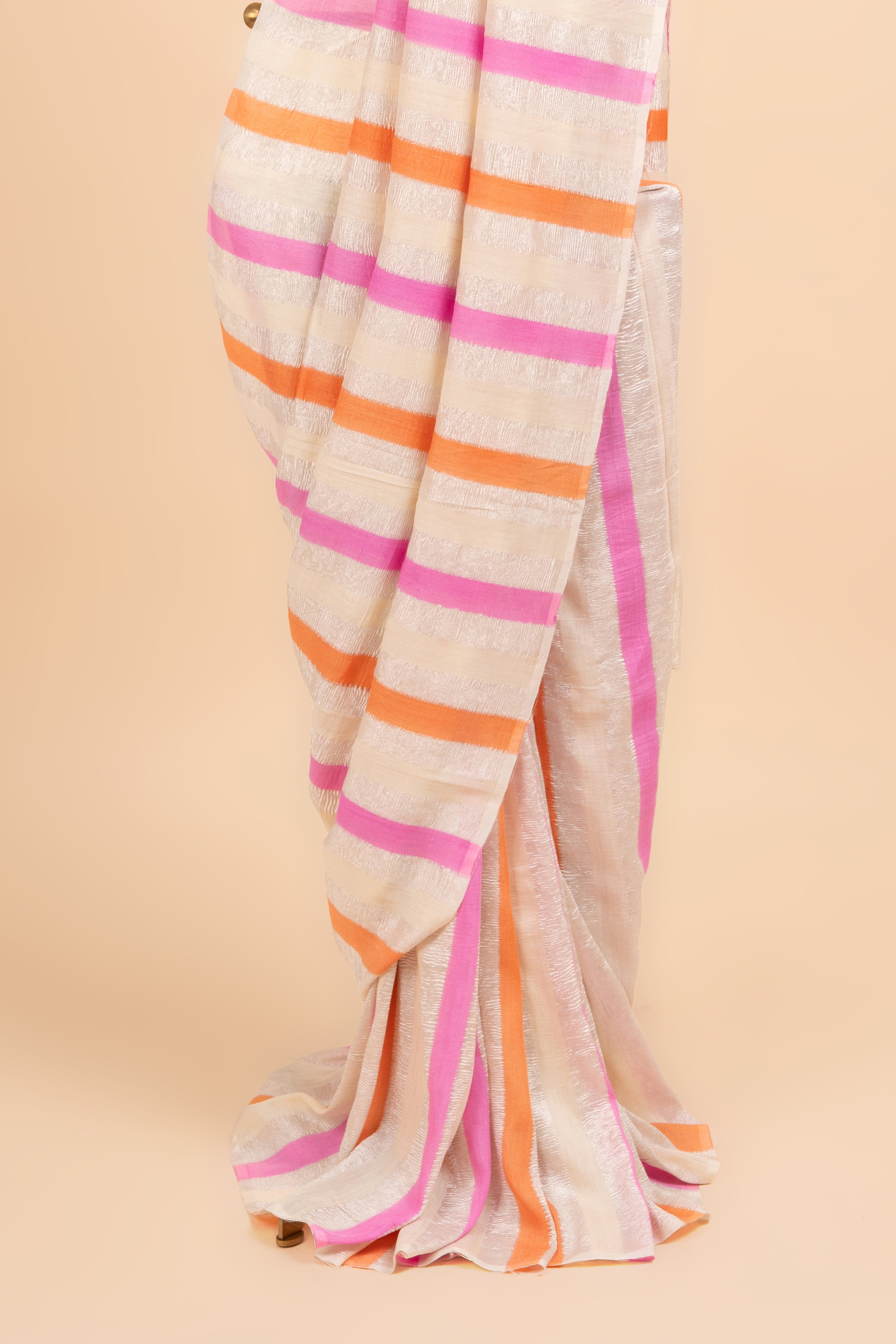 Shimmering Crush Elegance Off-White Tissue Saree