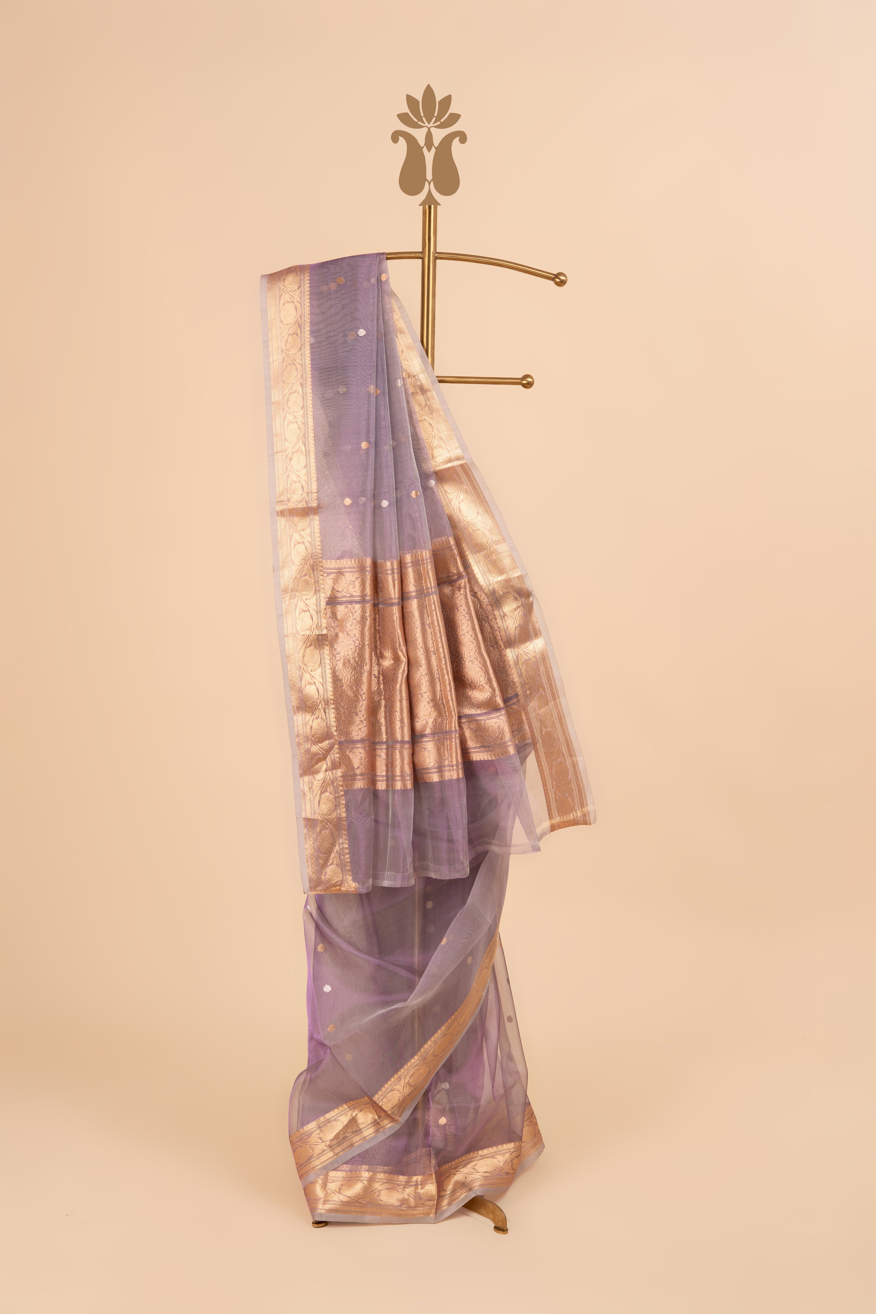 Two-Tone Purple & Grey Banarasi Tissue Saree With Gold Zari