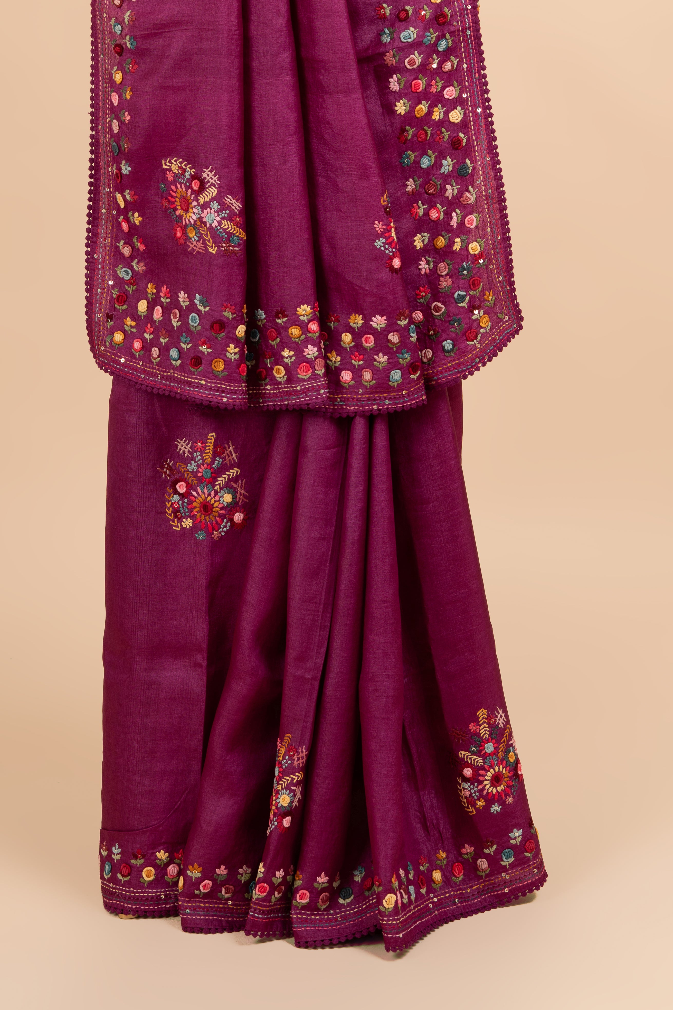 Wine Classic Glamour Tussar Silk Saree