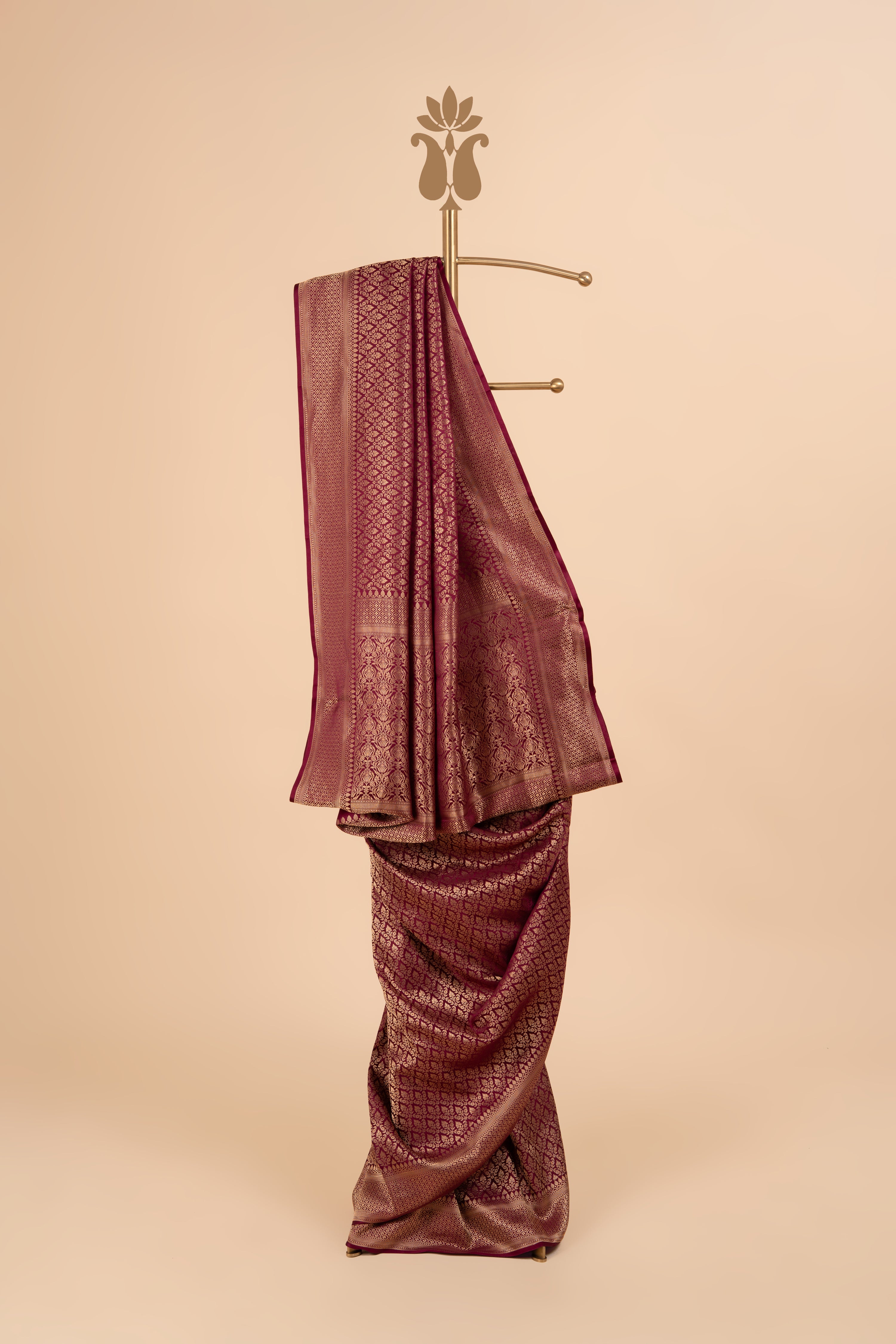 Wine Colour Contemporary Banarasi Brocade Crepe Silk Saree