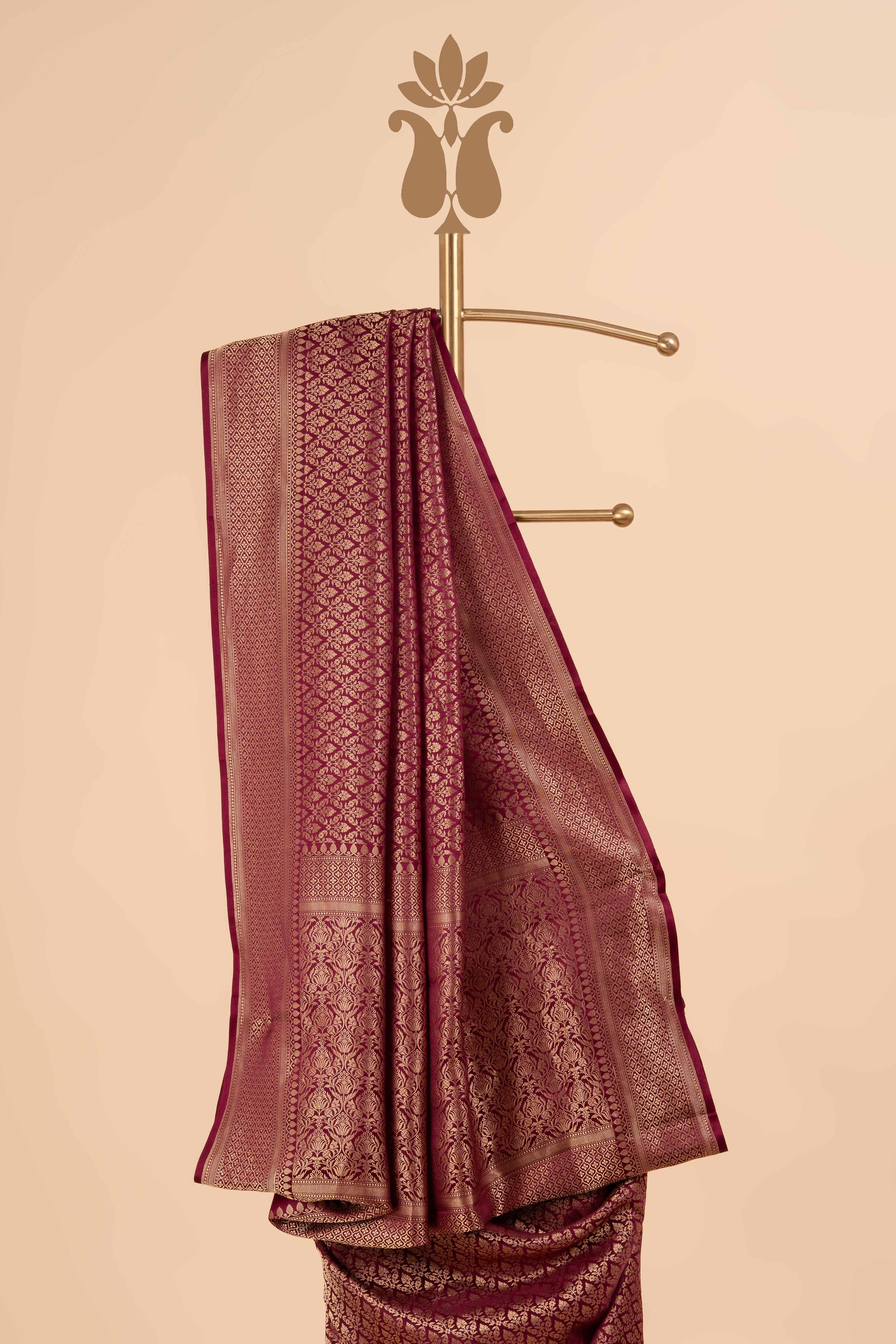 Wine Colour Contemporary Banarasi Brocade Crepe Silk Saree