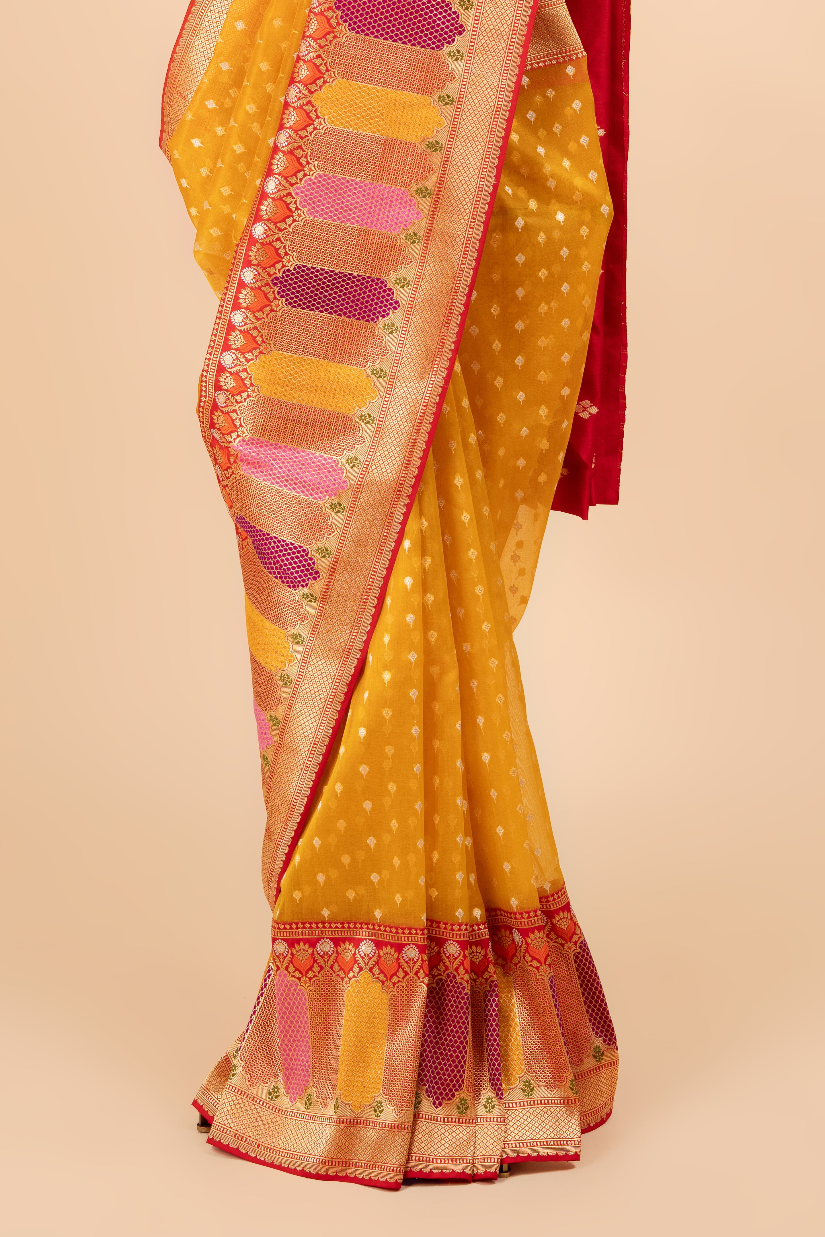 Yellow Banarasi Kora Saree