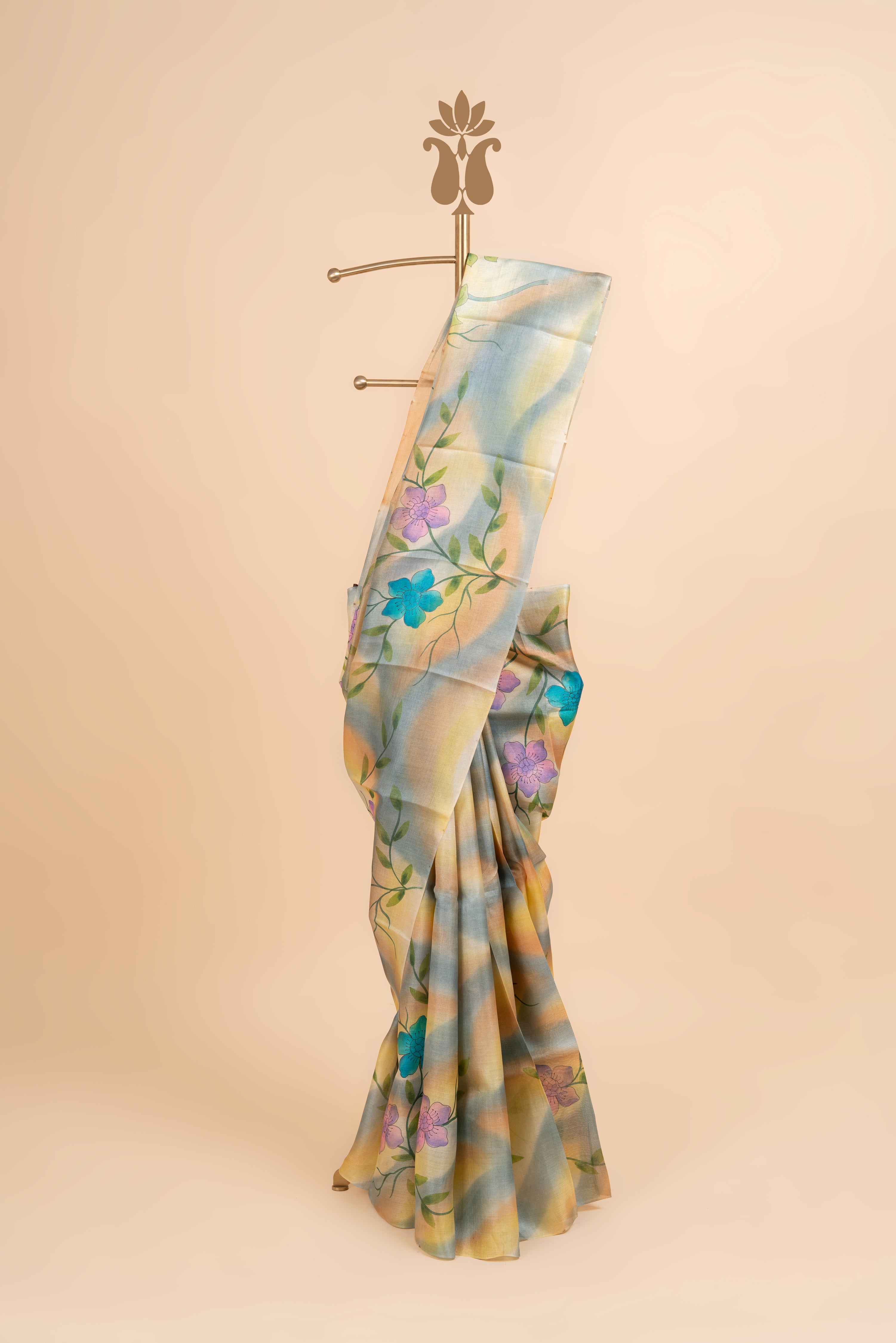 Pastel Shaded Tussar Hand Painted Saree