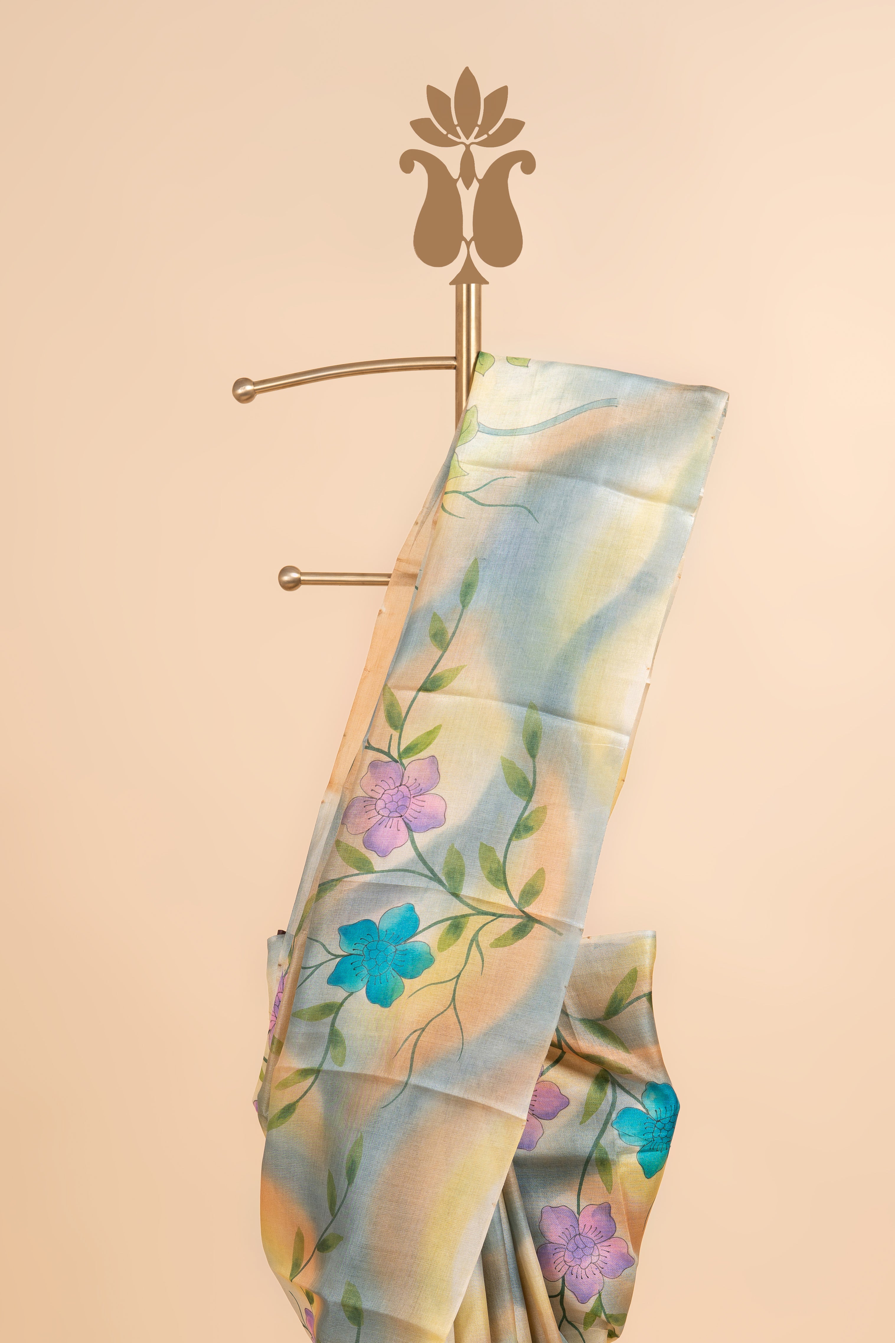 Pastel Shaded Tussar Hand Painted Saree